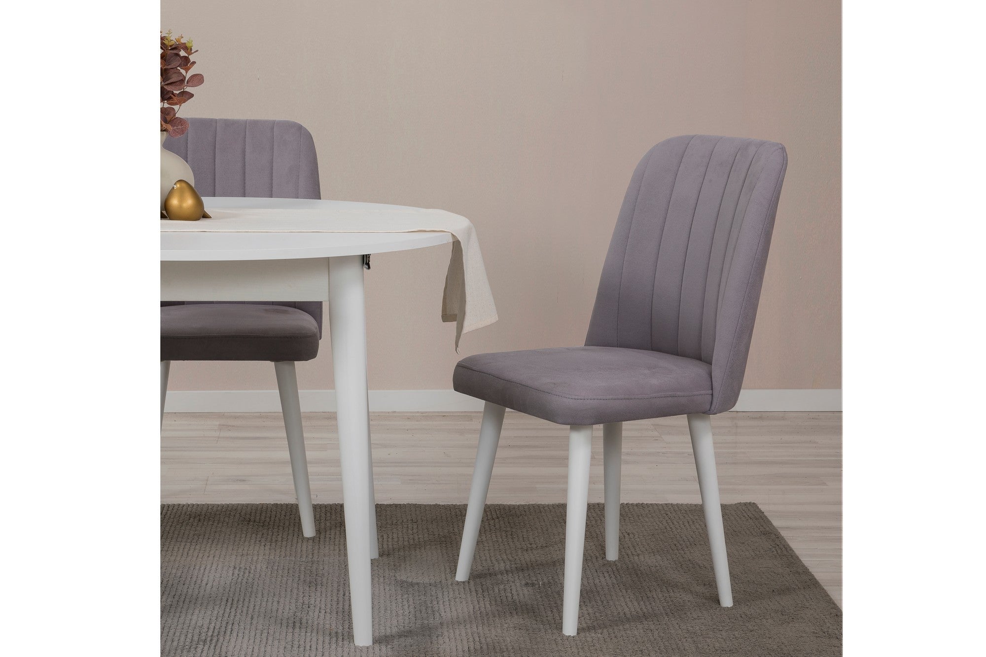 Conjunto de mesa de jantar extensível e cadeiras (5 peças), branco e cinza, 100 cm - 139 cm | 100% revestido em melamina, 18 mm de espessura | Elegante e funcional para refeições modernas