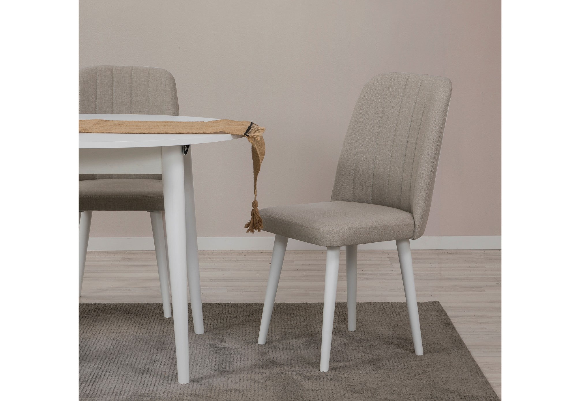 Conjunto de mesa de jantar extensível e cadeiras (5 peças), branco e creme, 100 cm | 100% revestido em melamina, pernas de madeira | Perfeito para salas de jantar modernas