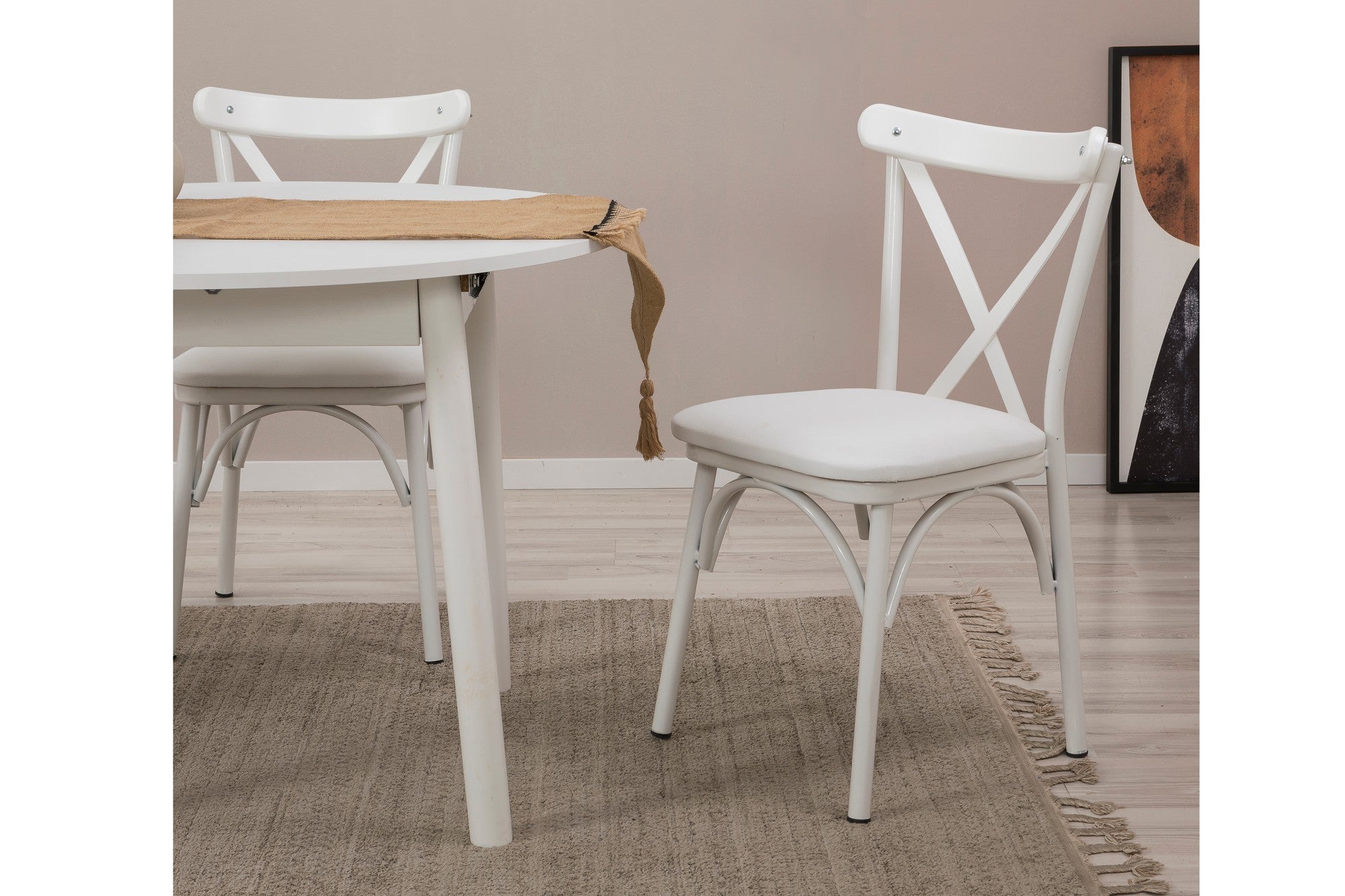 Conjunto de mesa de jantar extensível e cadeiras (3 peças), branco, 100 cm (aberto: 131 cm) | 100% revestido em melamina, pernas de madeira de faia | Elegante e funcional para refeições modernas