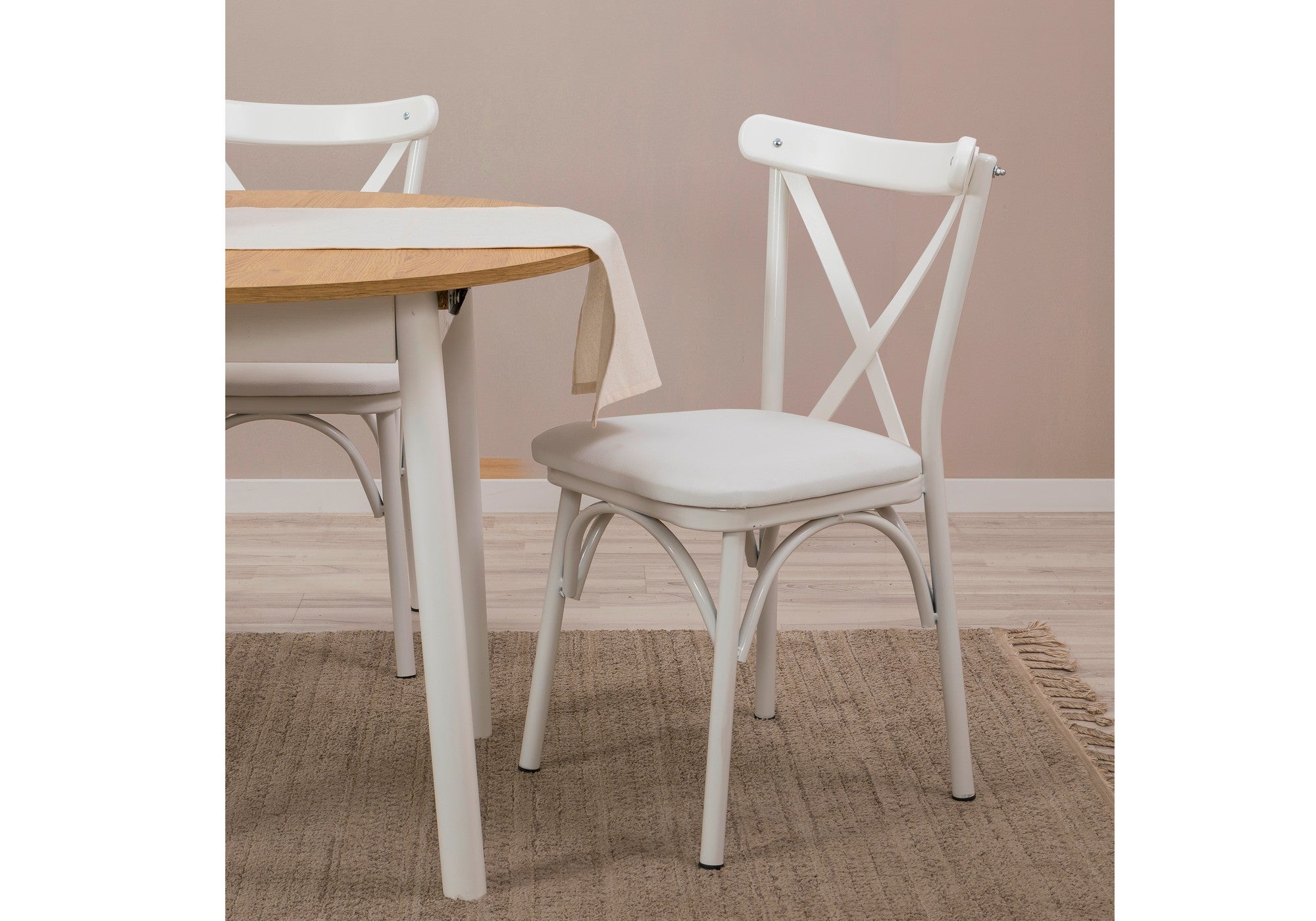 Conjunto de mesa de jantar extensível com cadeiras (3 peças), branco e carvalho, 100 cm (aberto: 131 cm) | 100% revestido em melamina, pernas de madeira de faia | Elegante e funcional para refeições modernas