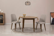 Conjunto de mesa de jantar extensível e cadeiras (3 peças), branco e creme, 100 cm | 100% revestido em melamina, 18 mm de espessura | Pernas de madeira elegantes, perfeitas para salas de jantar modernas