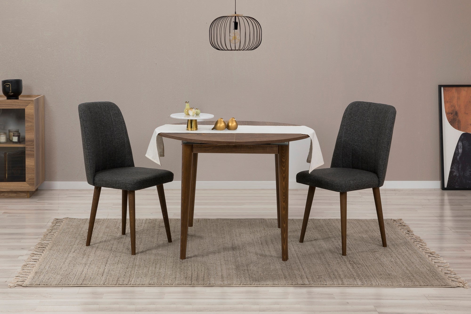 Conjunto de mesa de jantar extensível e cadeiras (3 peças), nogueira e antracite, 100 cm (aberto: 131 cm) | 100% revestido em melamina, 18 mm de espessura | Elegante e funcional para refeições modernas