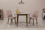 Conjunto de mesa de jantar extensível e cadeiras (3 peças), nogueira e pedra, 100 cm (aberto: 131 cm) | 100% revestido em melamina, 18 mm de espessura | Elegante e funcional para refeições modernas