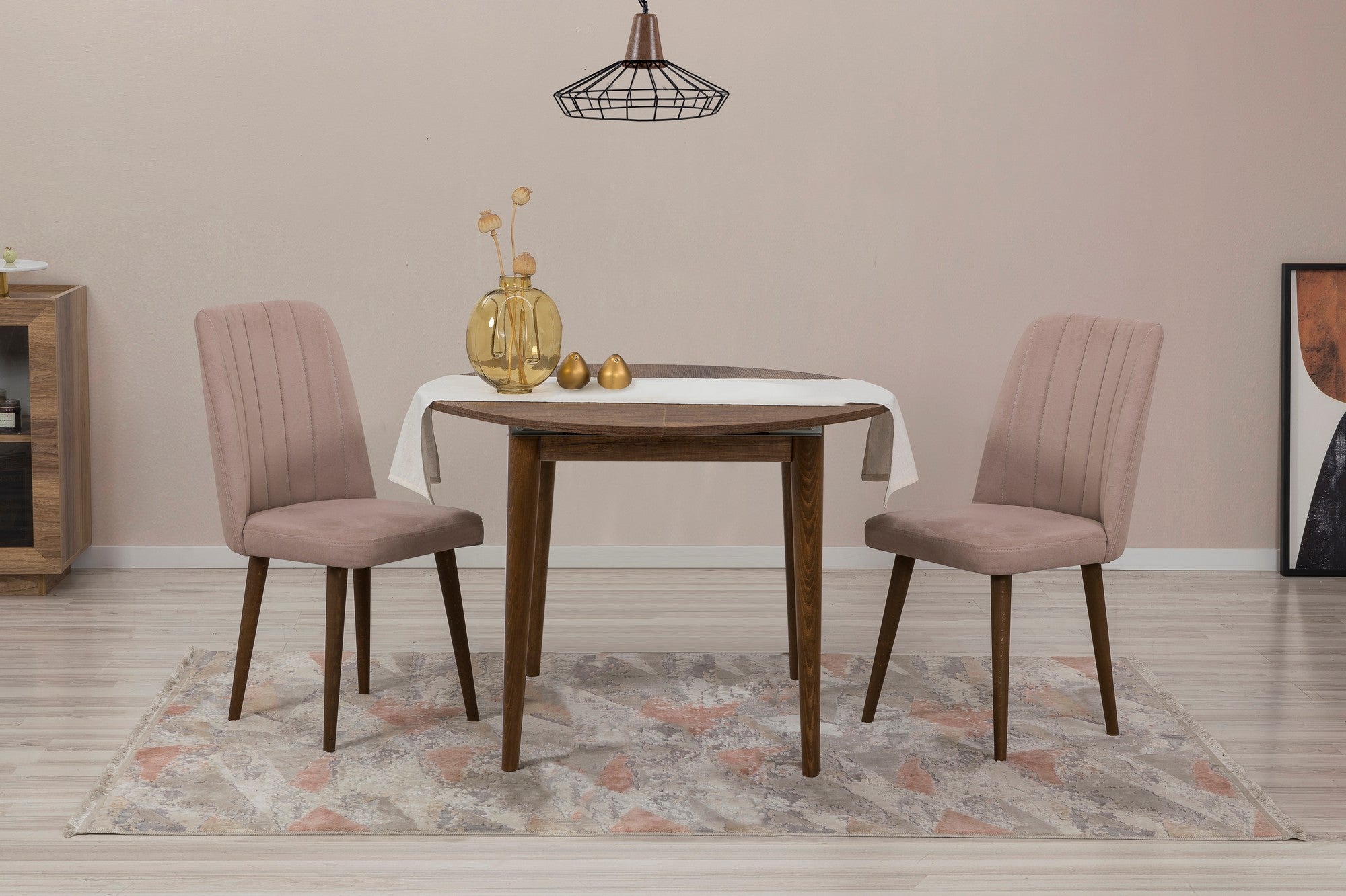 Conjunto de mesa de jantar extensível e cadeiras (3 peças), nogueira e pedra, 100 cm (aberto: 131 cm) | 100% revestido em melamina, 18 mm de espessura | Elegante e funcional para refeições modernas
