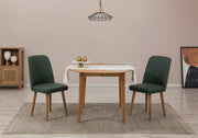 Conjunto de mesa de jantar extensível e cadeiras (3 peças), pinho atlântico e verde, 100 cm (abertura 131 cm) | 100% revestido em melamina, 18 mm de espessura | Elegante e funcional para espaços de jantar modernos