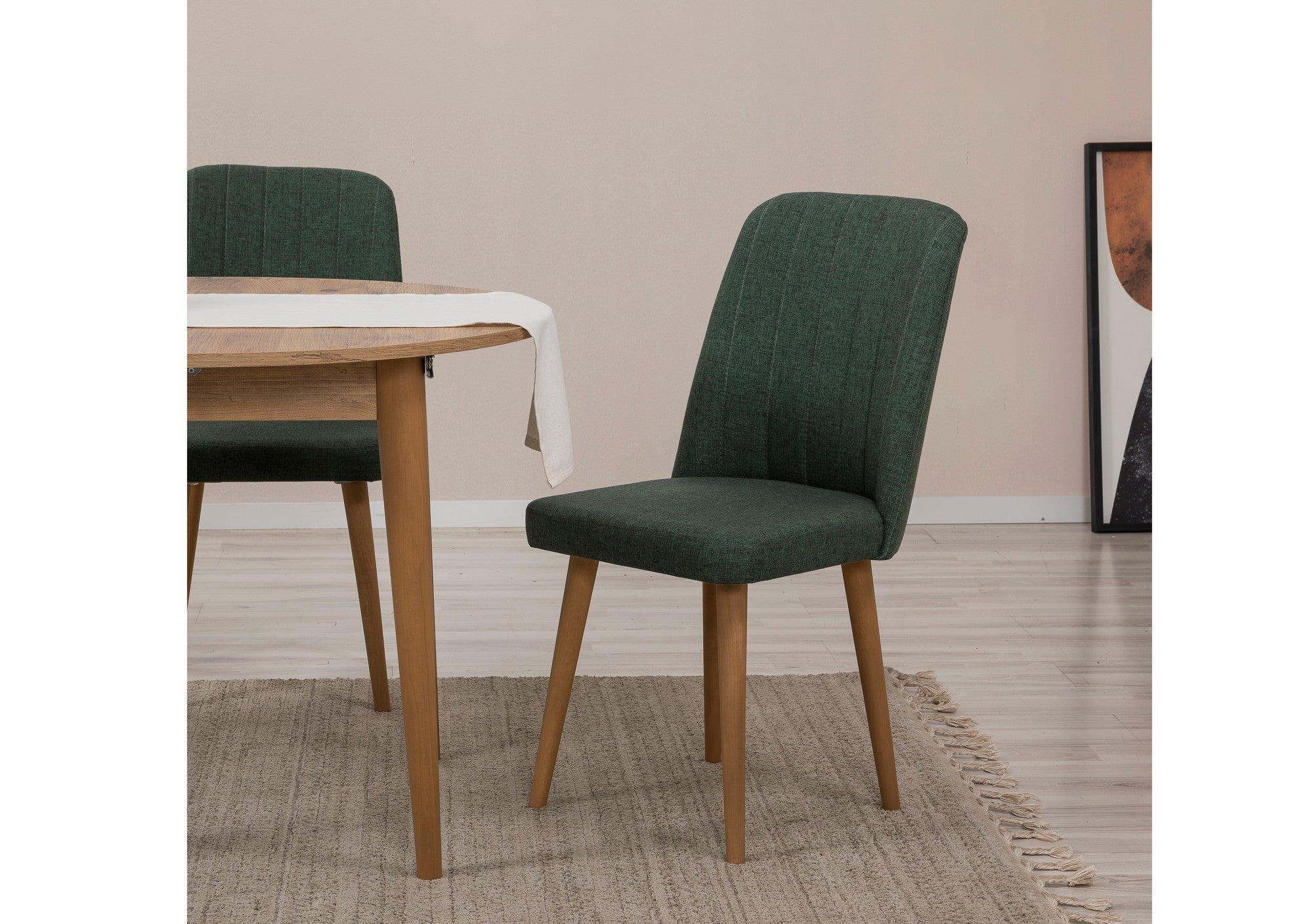 Conjunto de mesa de jantar extensível e cadeiras (3 peças), pinho atlântico e verde, 100 cm (abertura 131 cm) | 100% revestido em melamina, 18 mm de espessura | Elegante e funcional para espaços de jantar modernos