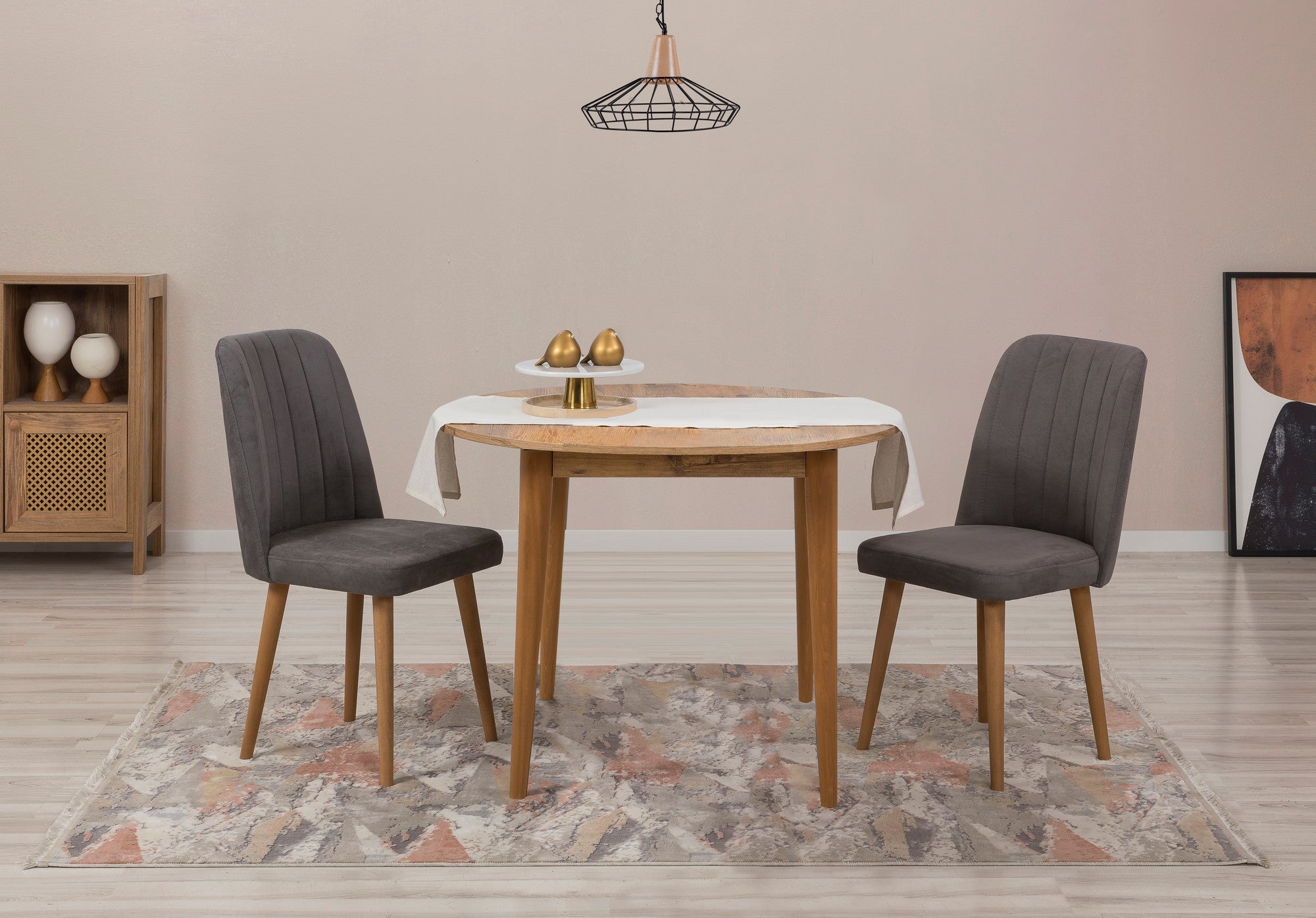 Conjunto de mesa de jantar extensível e cadeiras (3 peças), pinho do Atlântico e antracite, 100 cm (aberto: 131 cm) | 100% revestido em melamina, pernas de madeira | Elegante e funcional para refeições modernas