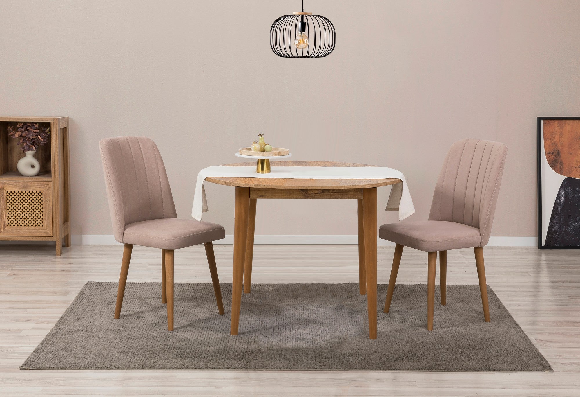 Conjunto de mesa de jantar extensível e cadeiras (3 peças), pinho atlântico e pedra, 100 cm (aberto: 131 cm) | 100% revestido em melamina, 18 mm de espessura | Elegante e funcional para espaços de jantar modernos