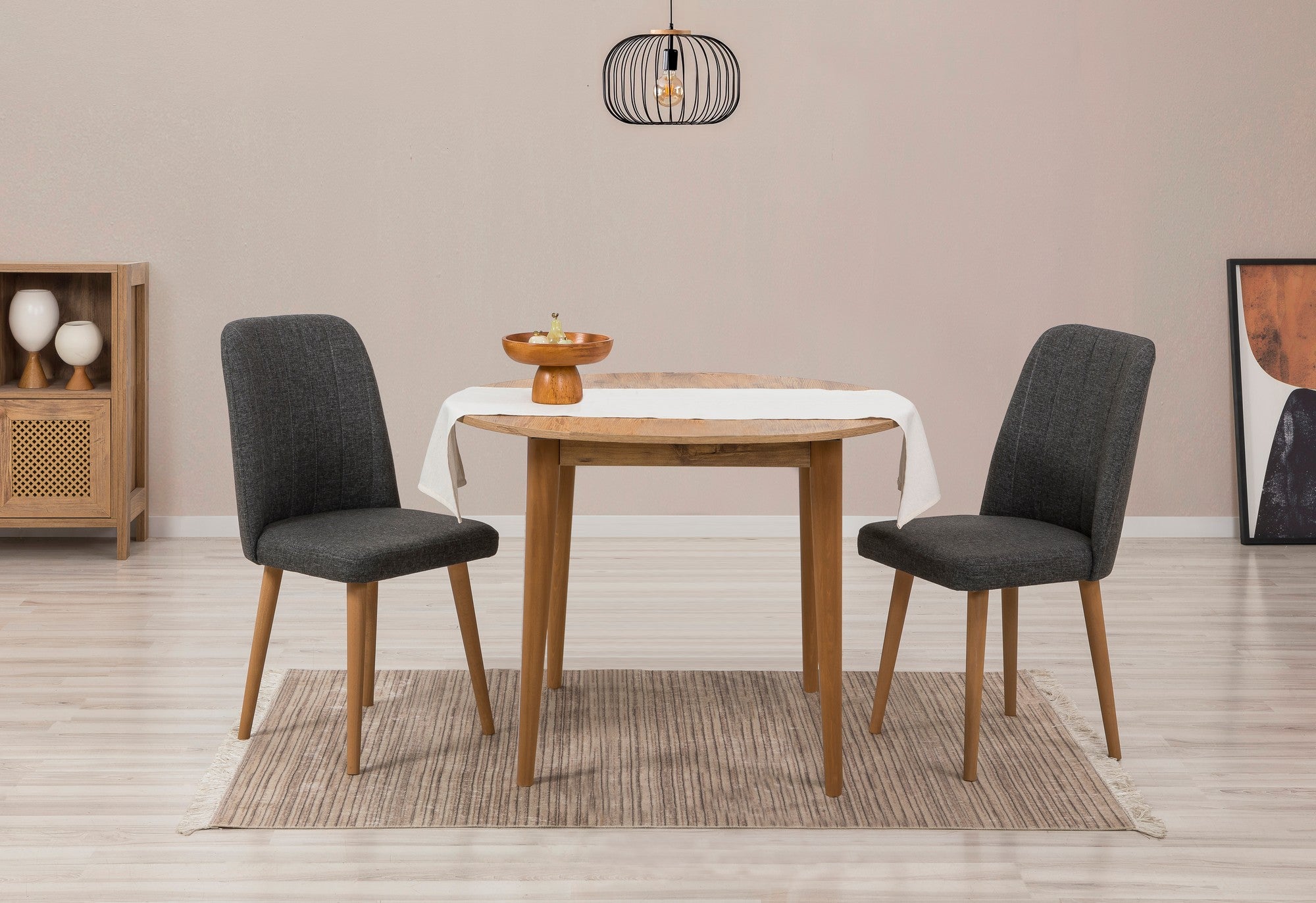 Conjunto de mesa de jantar extensível e cadeiras (3 peças), pinho do Atlântico e antracite, 100 cm (aberto: 131 cm) | 100% revestido em melamina, pernas de madeira | Elegante e funcional para refeições modernas