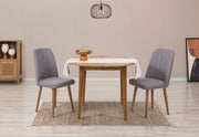 Conjunto de mesa de jantar extensível e cadeiras (3 peças), pinho atlântico e cinza, 100 cm (aberto: 131 cm) | 100% revestido em melamina, 18 mm de espessura | Elegante e funcional para espaços de jantar modernos