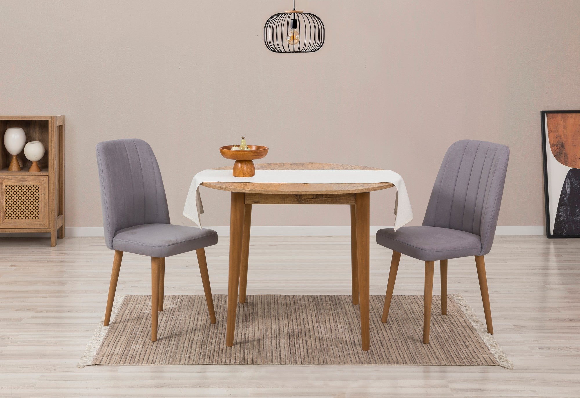 Conjunto de mesa de jantar extensível e cadeiras (3 peças), pinho atlântico e cinza, 100 cm (aberto: 131 cm) | 100% revestido em melamina, 18 mm de espessura | Elegante e funcional para espaços de jantar modernos