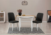 Conjunto de mesa de jantar extensível e cadeiras (3 peças), branco e antracite, 100 cm (aberto: 131 cm) | 100% revestido em melamina, 18 mm de espessura | Elegante e funcional para refeições modernas