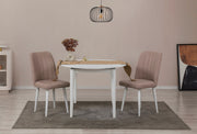 Conjunto de mesa de jantar extensível e cadeiras (3 peças), branco e pedra, 100 cm | 100% revestido em melamina, 18 mm de espessura | Pernas de madeira elegantes, perfeitas para salas de jantar modernas