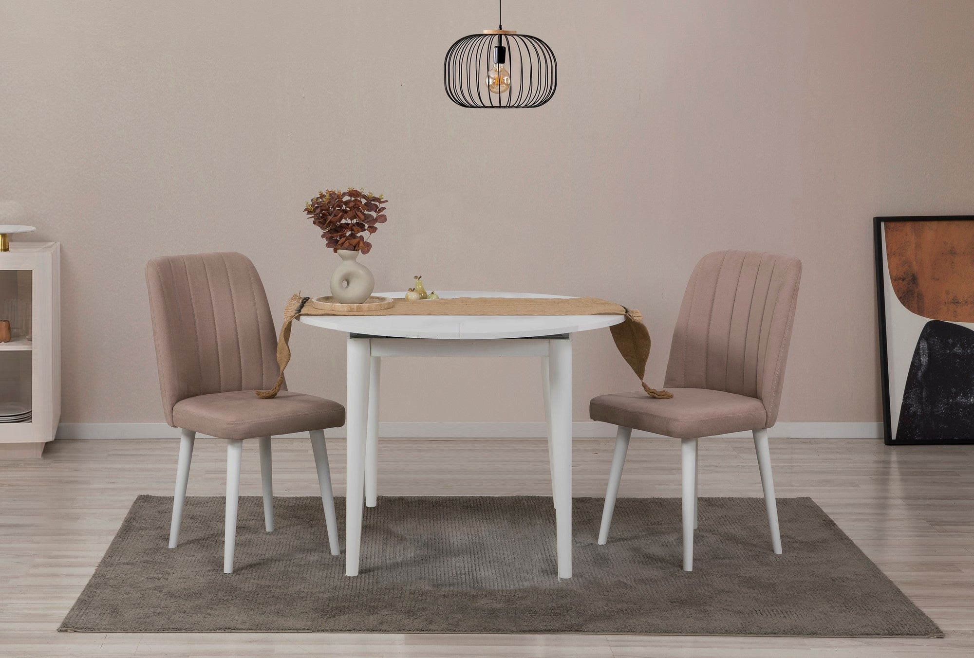 Conjunto de mesa de jantar extensível e cadeiras (3 peças), branco e pedra, 100 cm | 100% revestido em melamina, 18 mm de espessura | Pernas de madeira elegantes, perfeitas para salas de jantar modernas