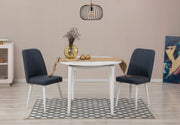 Conjunto de mesa de jantar extensível e cadeiras (3 peças), branco e azul-marinho, 100 cm (aberto: 131 cm) | 100% revestido em melamina, 18 mm de espessura | Elegante e funcional para salas de jantar modernas