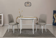 Conjunto de mesa de jantar extensível e cadeiras (3 peças), branco e creme, 100 cm | 100% revestido em melamina, 18 mm de espessura | Pernas de madeira elegantes, perfeitas para salas de jantar modernas