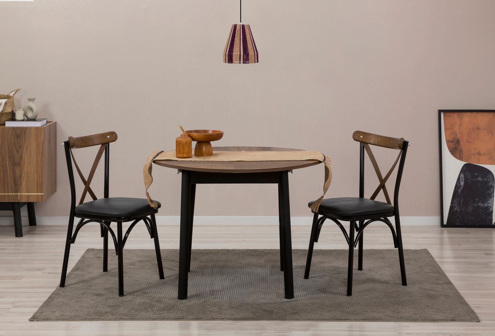 Mesa de Jantar Extensível, Nogueira e Preto, 100 x 100 cm (Aberta: 131 cm) | Painel de Partículas 100% Revestido com Melamina, 18 mm de Espessura, Pés de Madeira de Faia | Elegante e Funcional