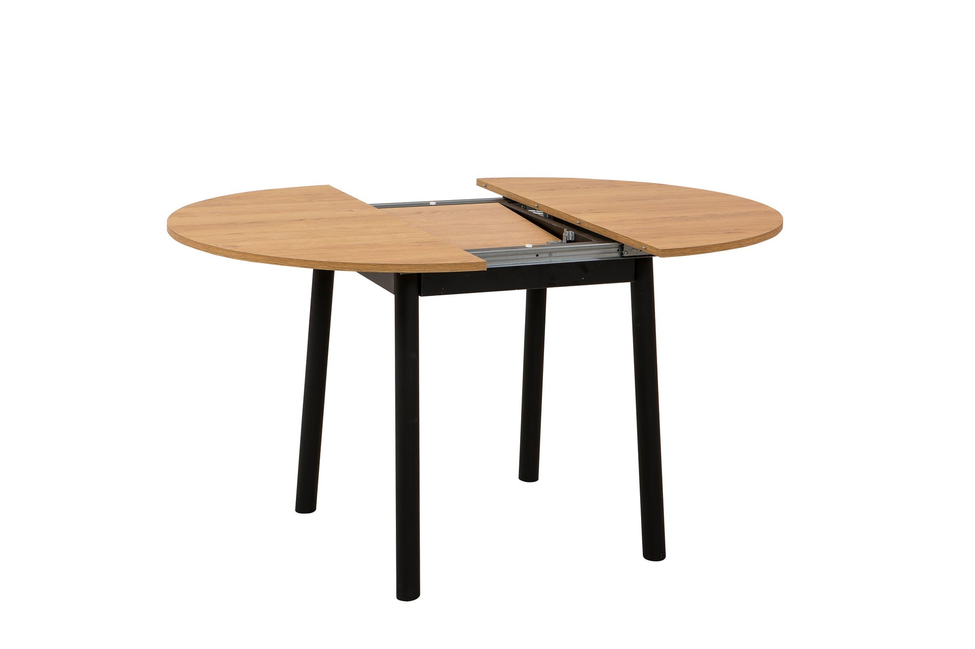 Mesa de Jantar Extensível, Carvalho e Preto, 100 x 100 cm (Aberta: 131 cm) | Painel de Partículas 100% Revestido em Melamina, Pés em Madeira de Faia | Design Elegante e Funcional