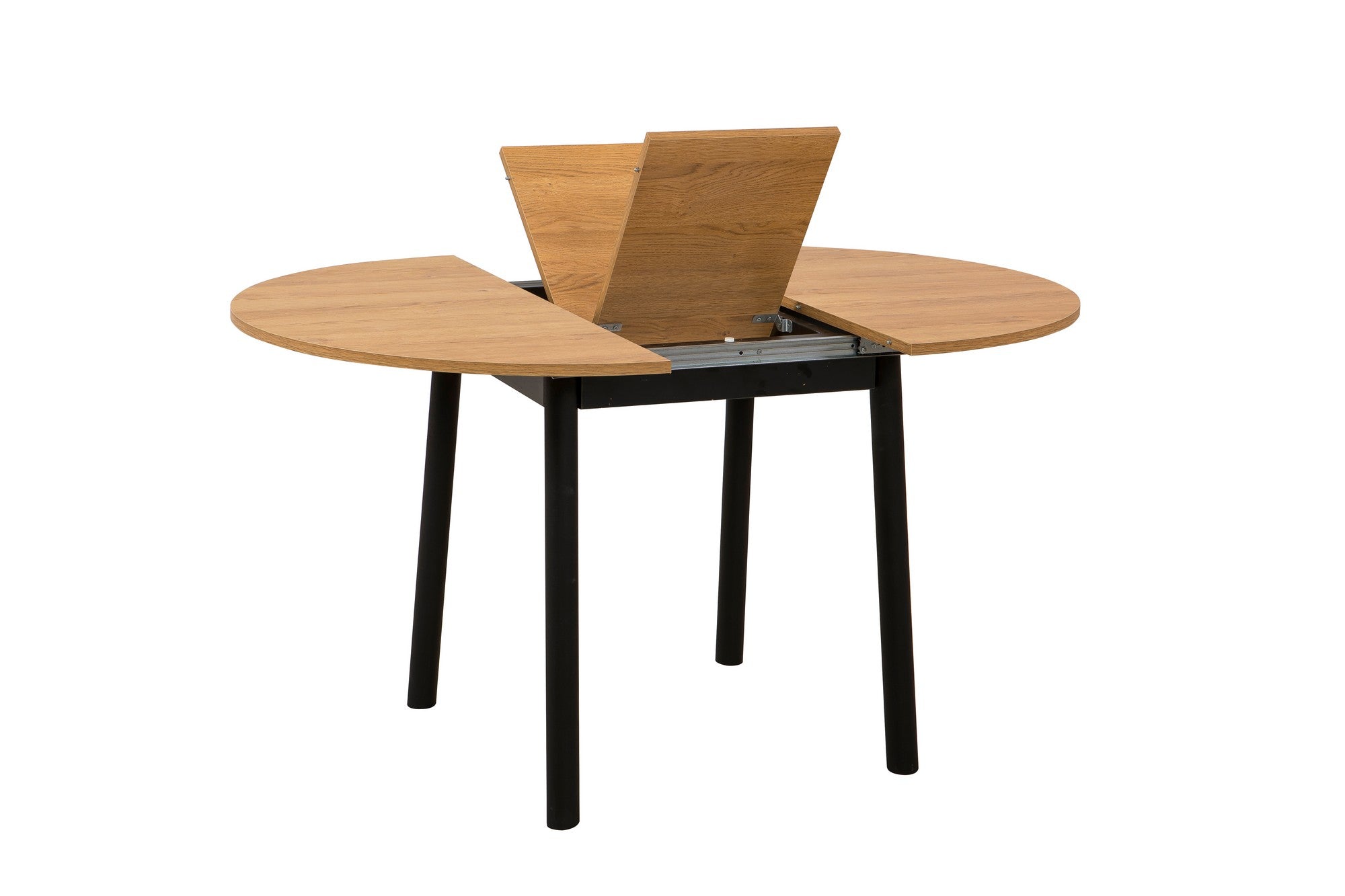 Mesa de Jantar Extensível, Carvalho e Preto, 100 x 100 cm (Aberta: 131 cm) | Painel de Partículas 100% Revestido em Melamina, Pés em Madeira de Faia | Design Elegante e Funcional