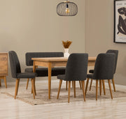 Conjunto de mesa de jantar extensível e cadeiras (6 peças), pinho do Atlântico e antracite | 100% revestido em melamina, pernas de madeira de carpa | Design moderno para refeições elegantes