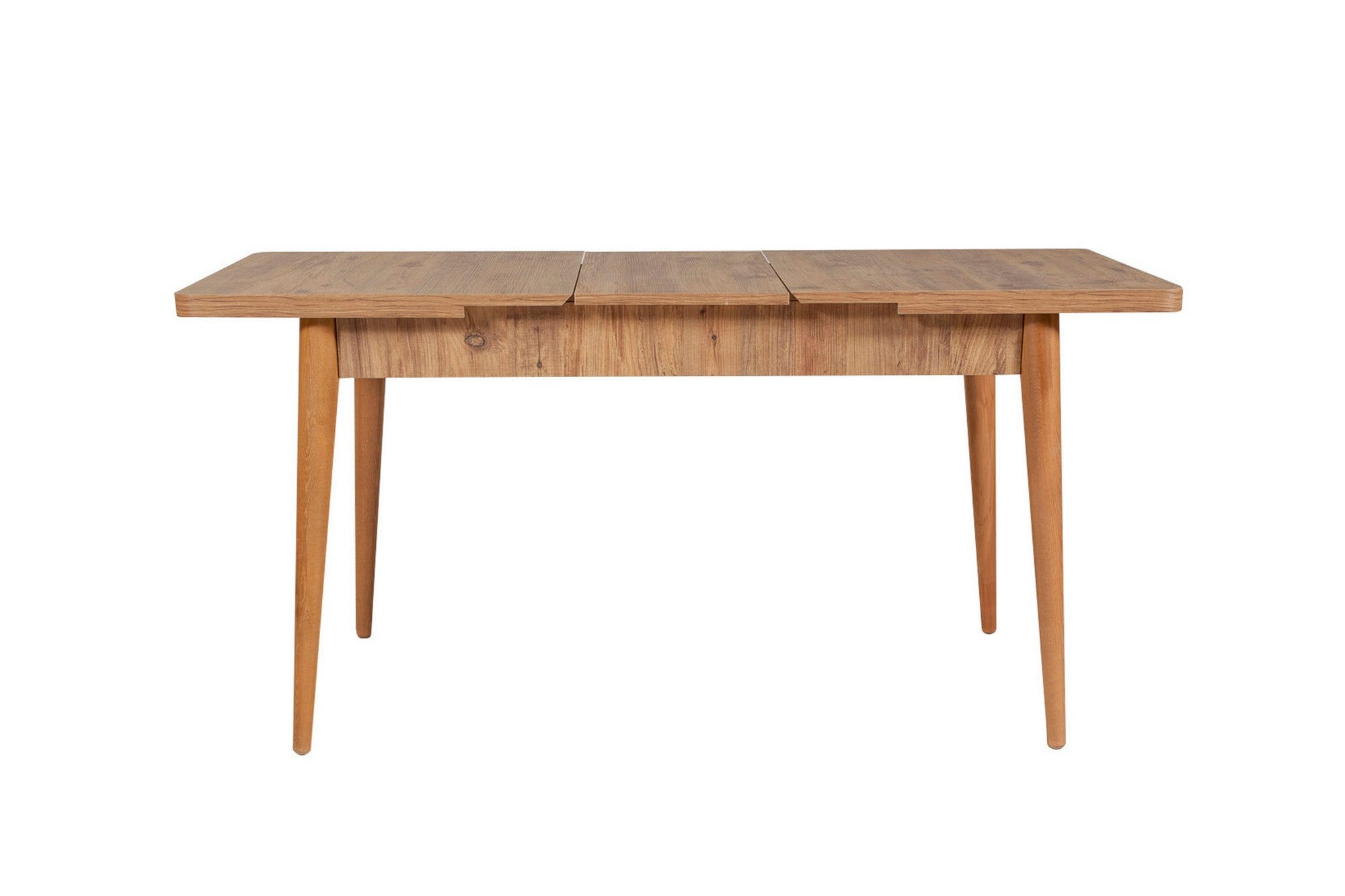 Conjunto de mesa de jantar extensível e cadeiras (6 peças), pinho do Atlântico e creme, 130-165 cm | 100% revestido em melamina, tecido de linho, pernas de madeira de carpa | Elegante e funcional para refeições modernas