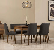 Conjunto de mesa de jantar extensível e cadeiras (6 peças), nogueira e antracite, 130-165 cm | 100% revestido em melamina, tecido de linho, pernas de madeira de carpa | Elegante e funcional para refeições modernas