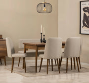 Conjunto de mesa de jantar extensível e cadeiras (6 peças), nogueira e creme, 130-165 cm | 100% revestido em melamina, pernas de madeira de carpa | Elegante e funcional para refeições modernas