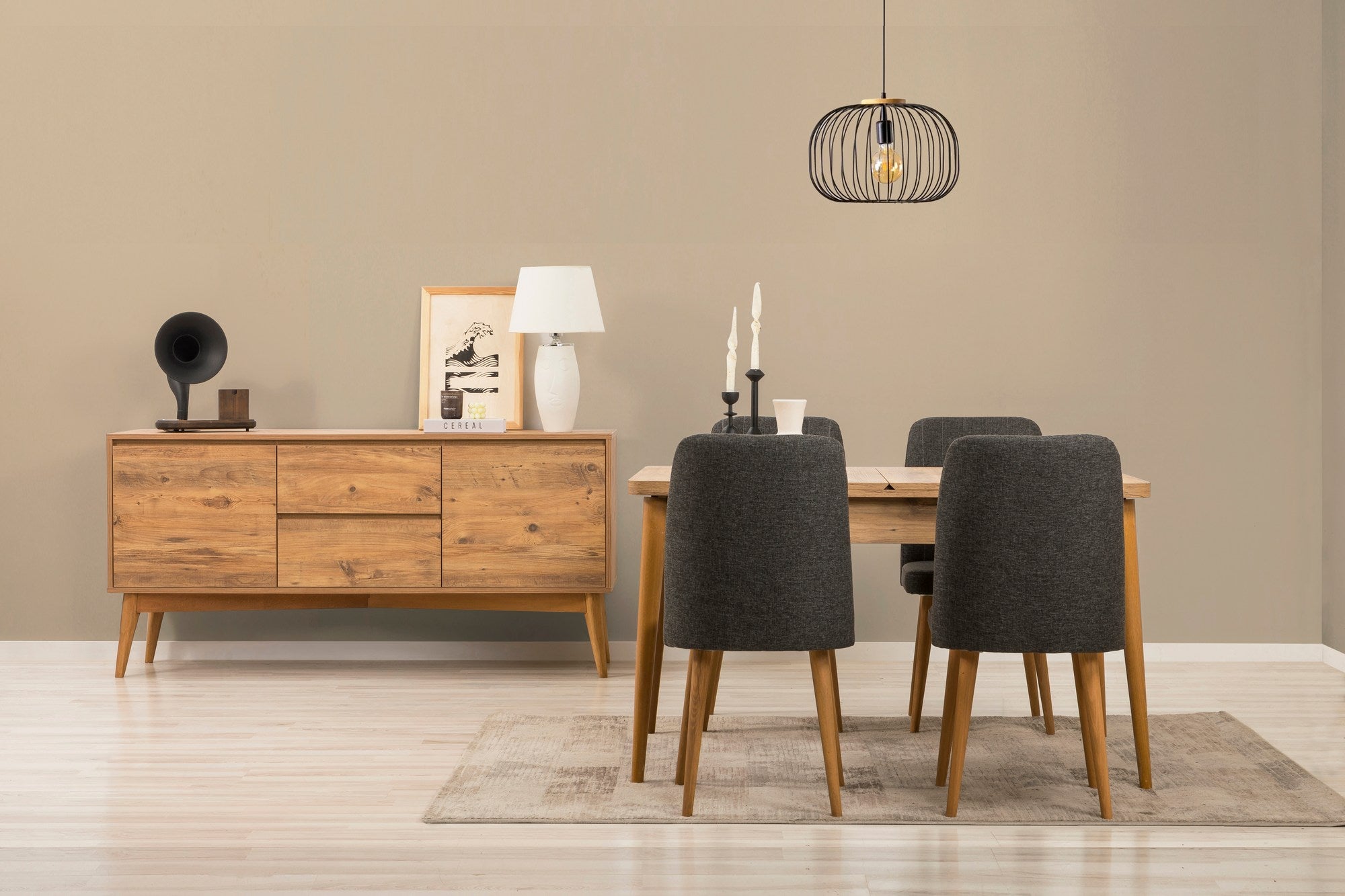 Conjunto de mesa de jantar extensível, cadeiras e Aparador (6 peças)-Vina-Pinheiro Atlântico
Antracite