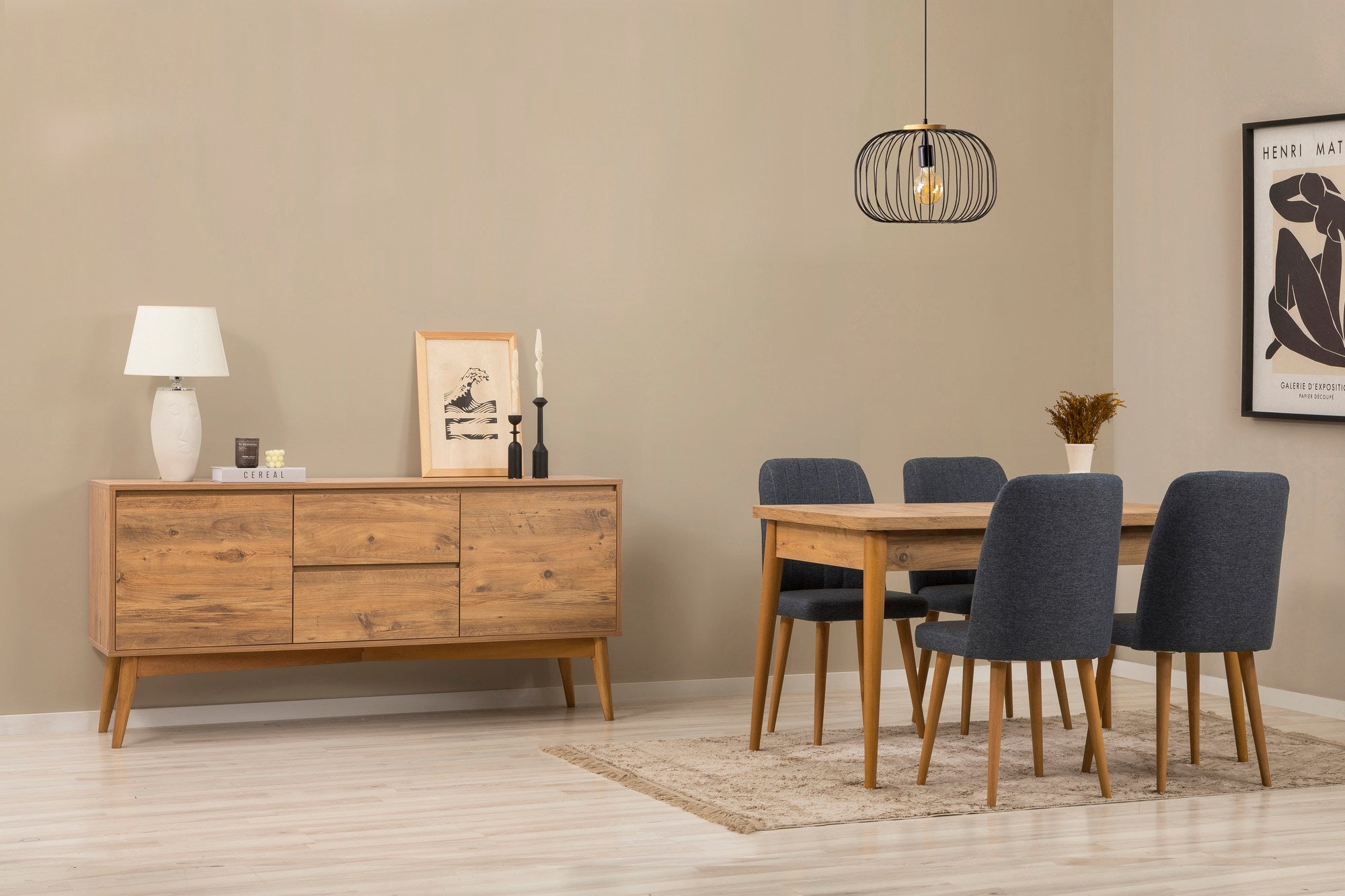 Conjunto de mesa de jantar extensível, cadeiras e Aparador (6 peças)-Vina-Pinheiro Atlântico
Azul Escuro