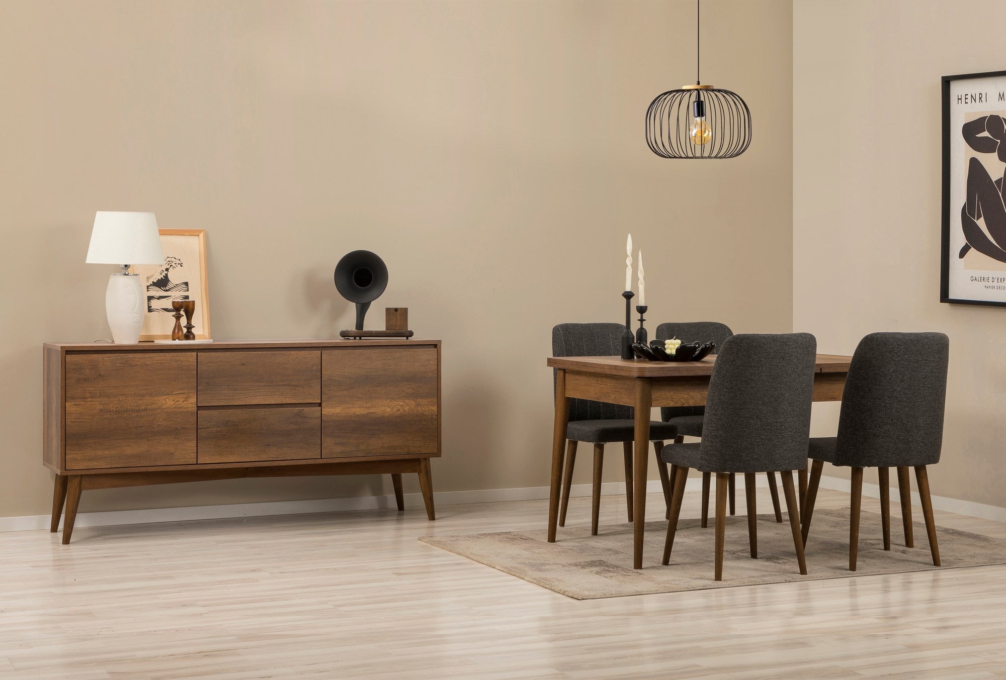 Conjunto de mesa de jantar extensível, cadeiras e Aparador (6 peças)-Vina-Nogueira
Antracite