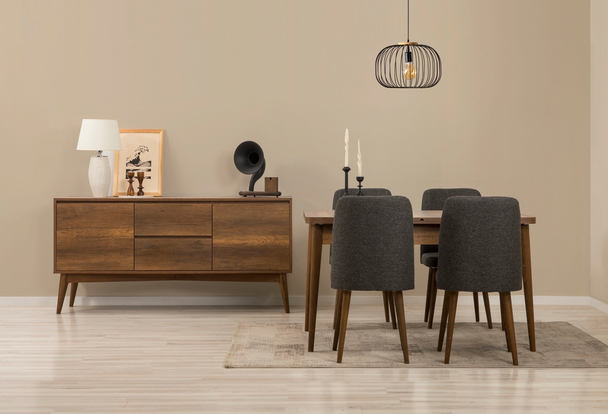 Conjunto de mesa de jantar extensível, cadeiras e Aparador (6 peças)-Vina-Nogueira
Antracite