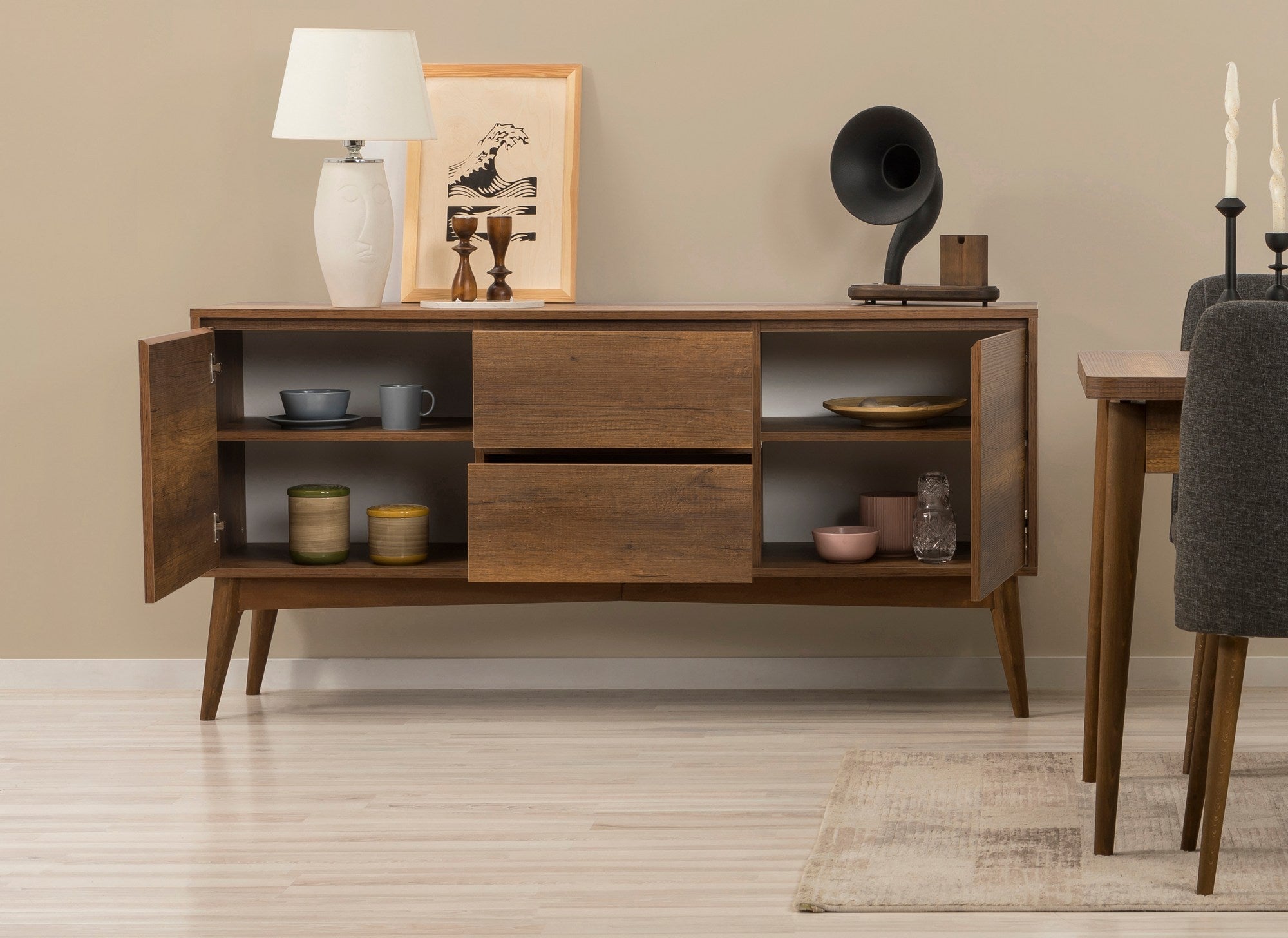 Conjunto de mesa de jantar extensível, cadeiras e Aparador (6 peças)-Vina-Nogueira
Antracite