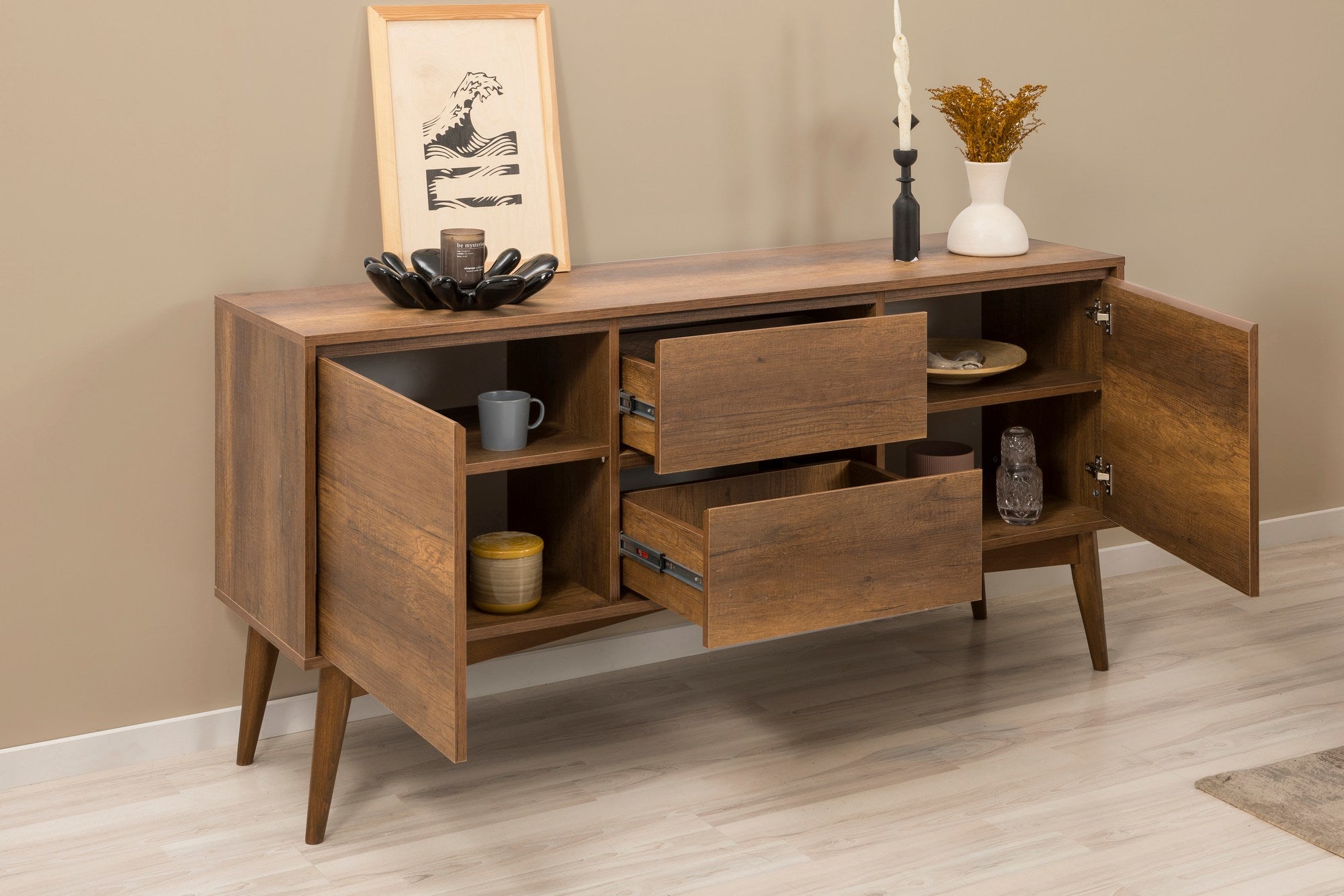 Conjunto de mesa de jantar extensível, cadeiras e Aparador (6 peças)-Vina-Nogueira
Antracite