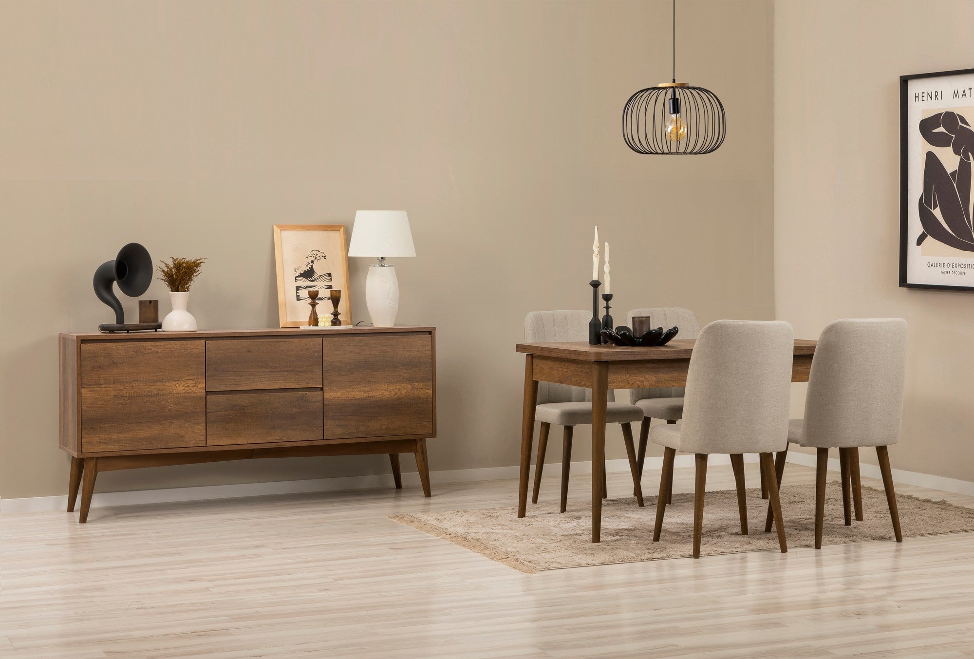 Conjunto de mesa de jantar extensível, cadeiras e Aparador (6 peças)-Vina-Nozes
Creme