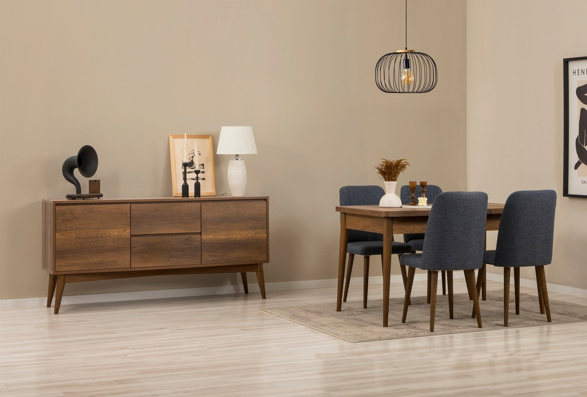 Conjunto de mesa de jantar extensível, cadeiras e Aparador (6 peças)-Vina-Nogueira
Azul Escuro