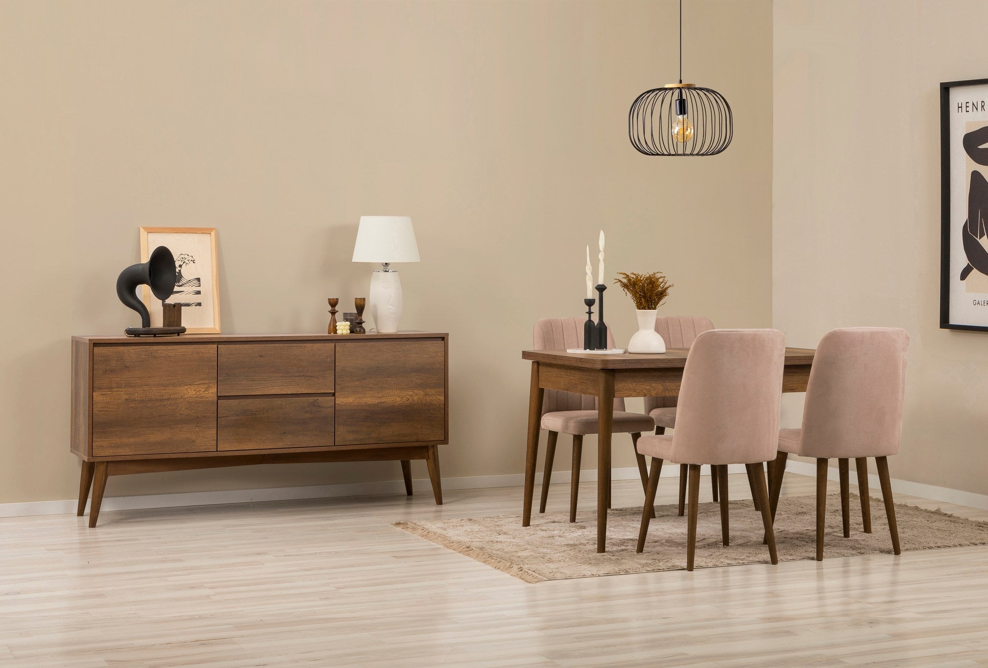 Conjunto de mesa de jantar extensível, cadeiras e Aparador (6 peças)-Vina-Nogueira
Pedra
