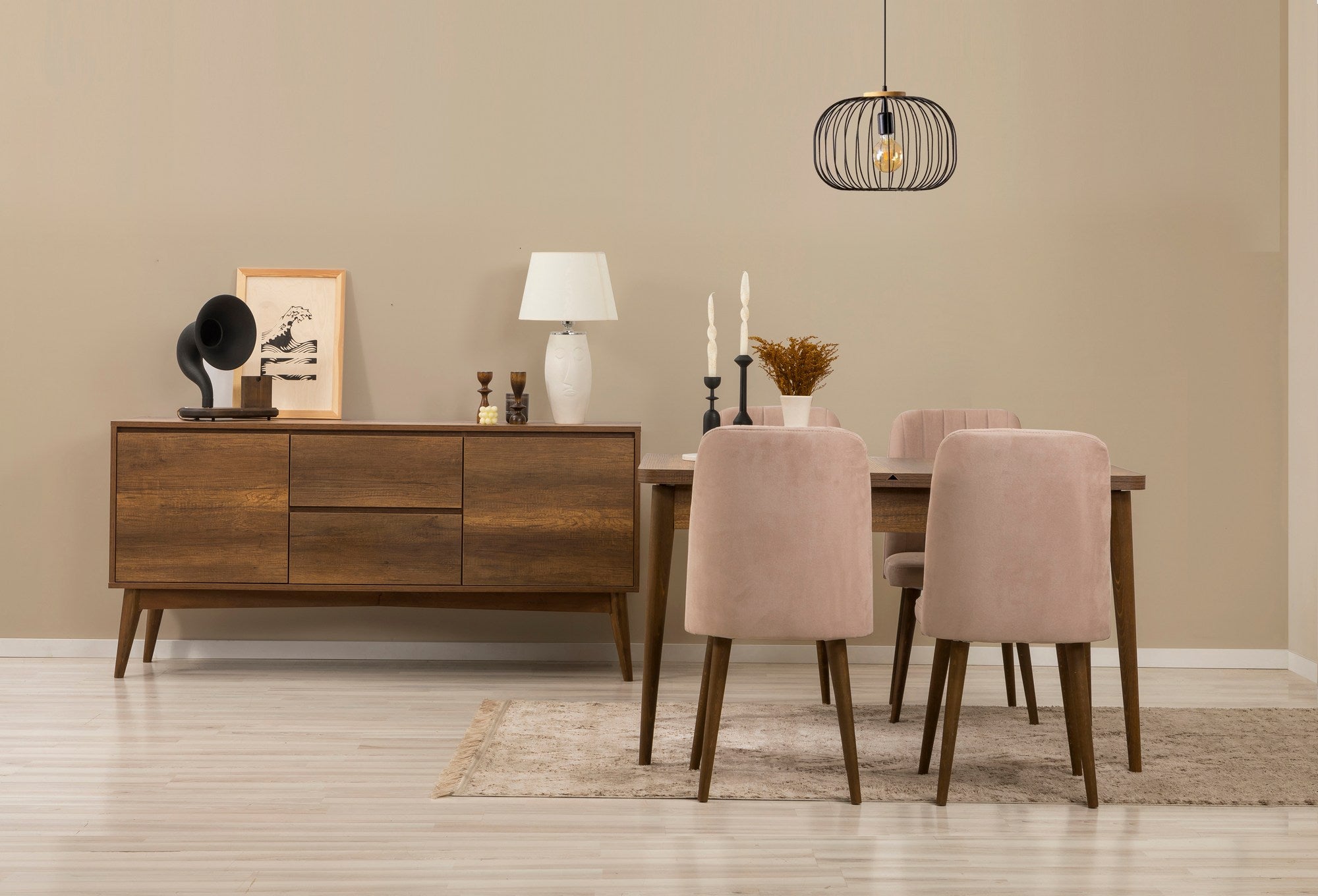 Conjunto de mesa de jantar extensível, cadeiras e Aparador (6 peças)-Vina-Nogueira
Pedra