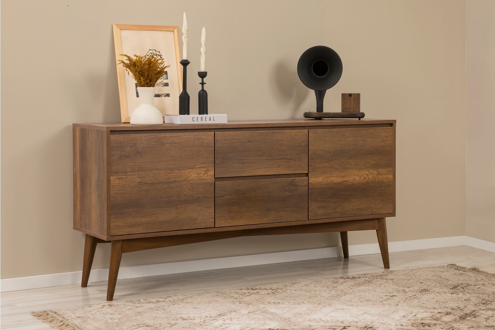 Conjunto de mesa de jantar extensível, cadeiras e Aparador (6 peças)-Vina-Nogueira
Pedra