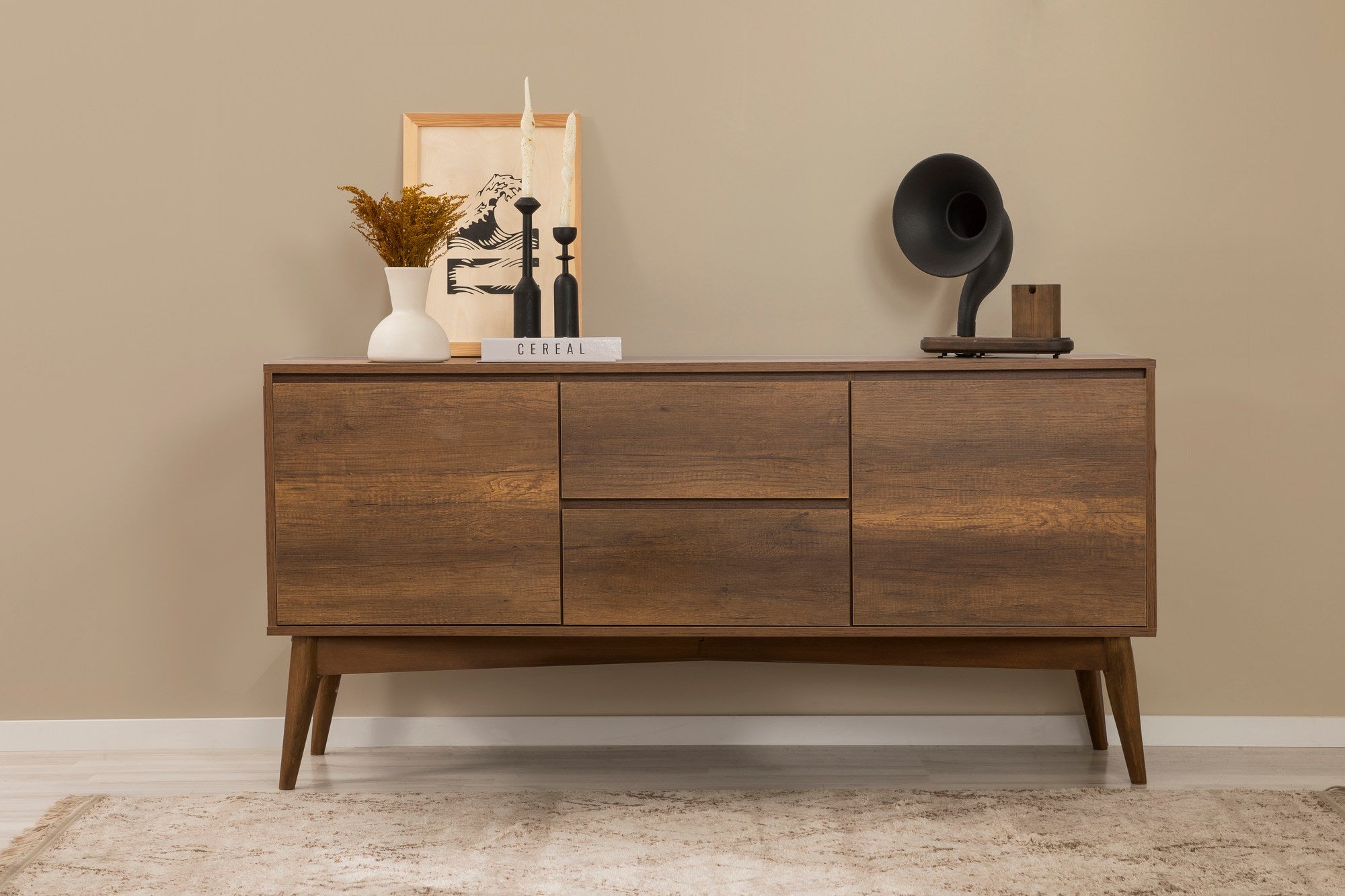 Conjunto de mesa de jantar extensível, cadeiras e Aparador (6 peças)-Vina-Nogueira
Pedra