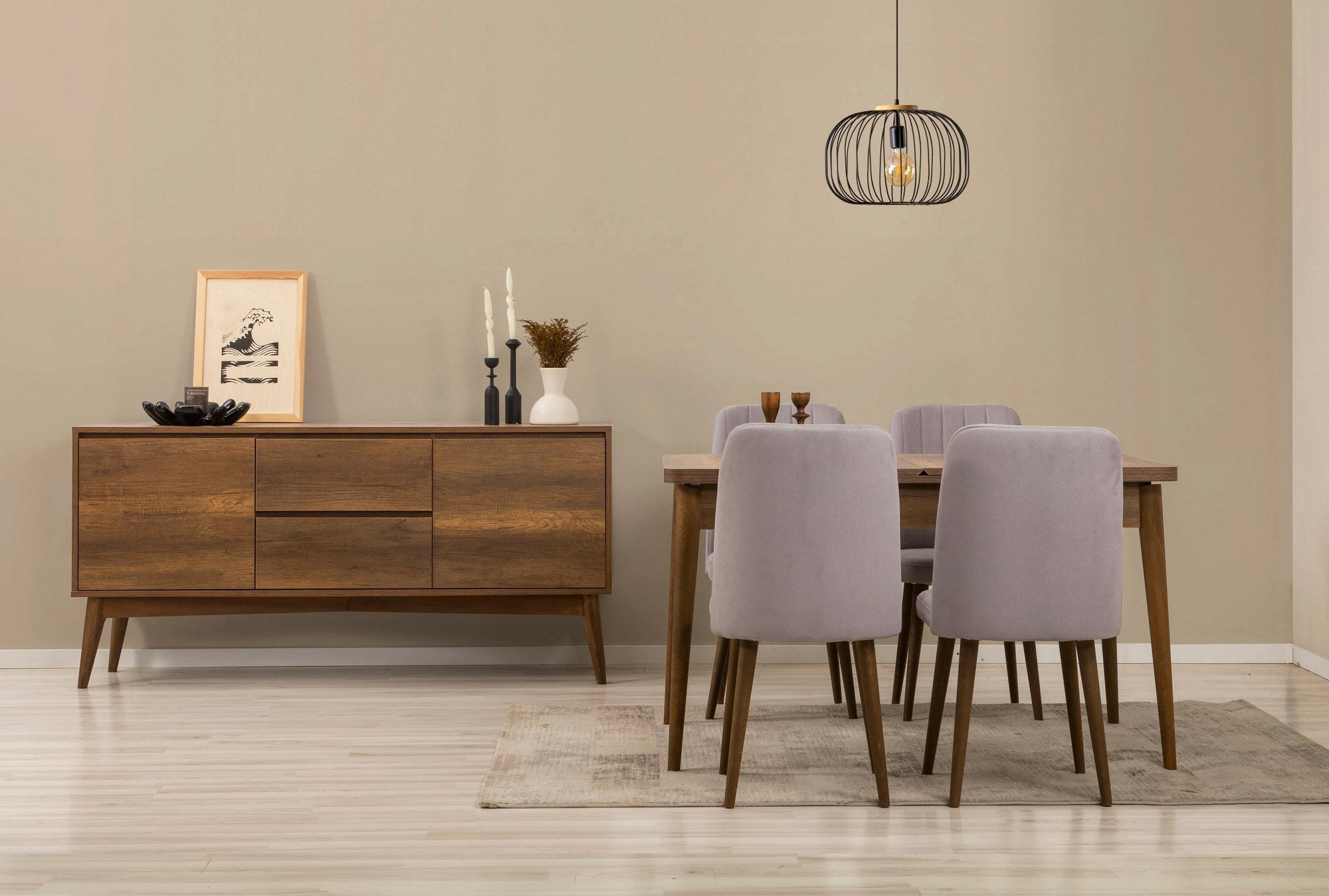 Conjunto de mesa de jantar extensível, cadeiras e Aparador (6 peças)-Vina-Nogueira
Cinza