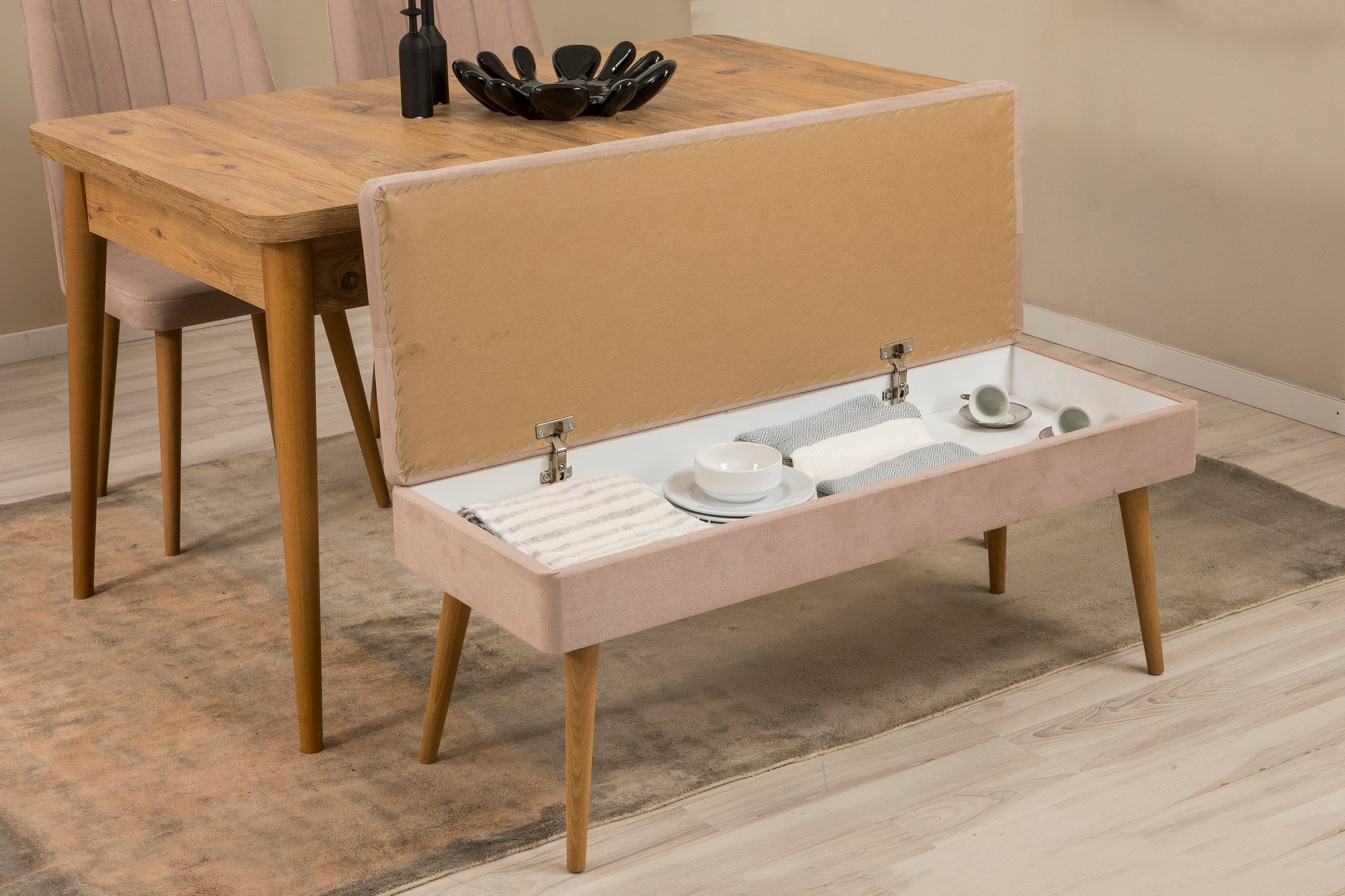 Conjunto de mesa de jantar extensível, cadeiras e Aparador (6 peças)-Vina-Pedra de Pinho Atlântico