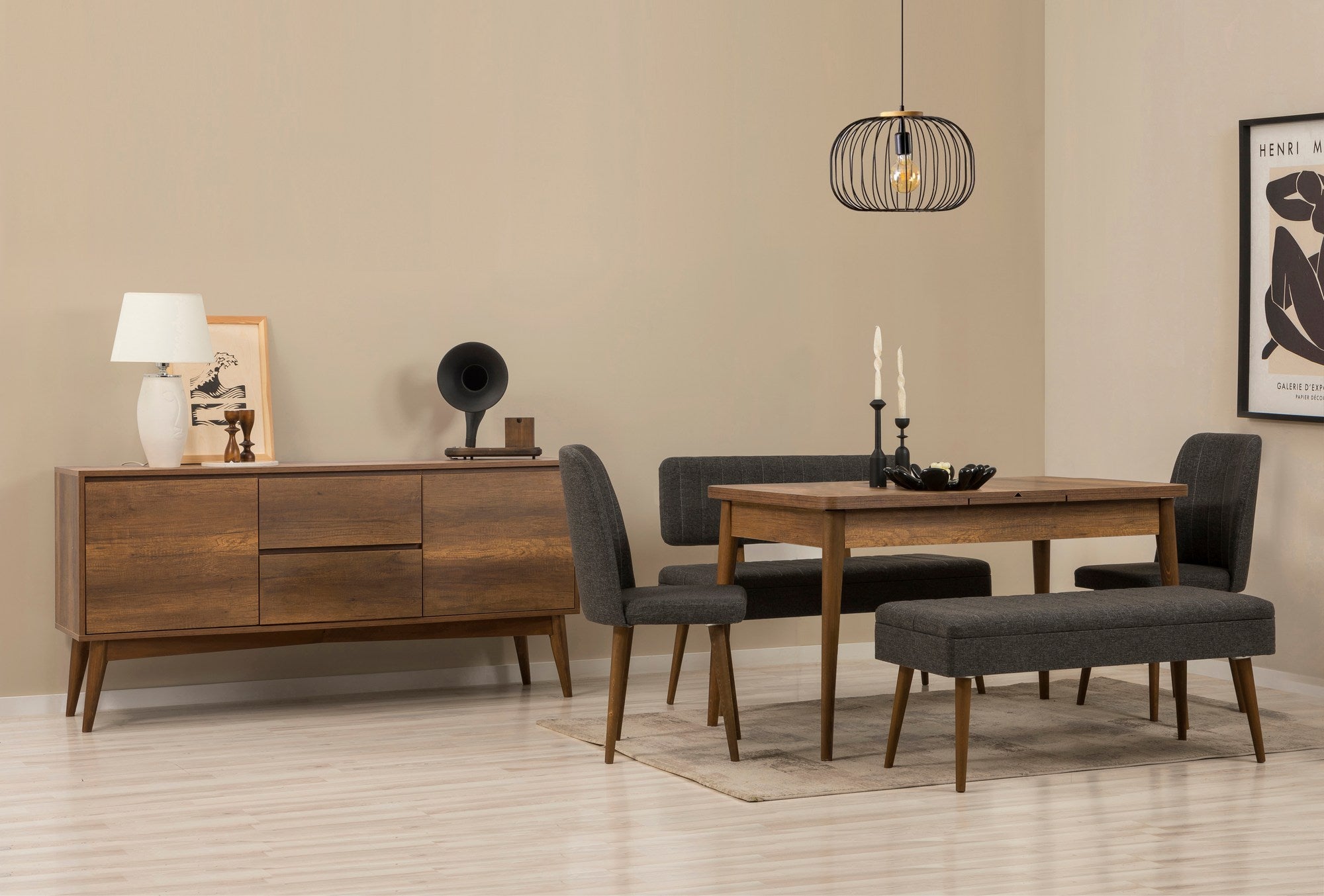 Conjunto de mesa de jantar extensível, cadeiras e Aparador (6 peças)-Vina-Nogueira
Antracite