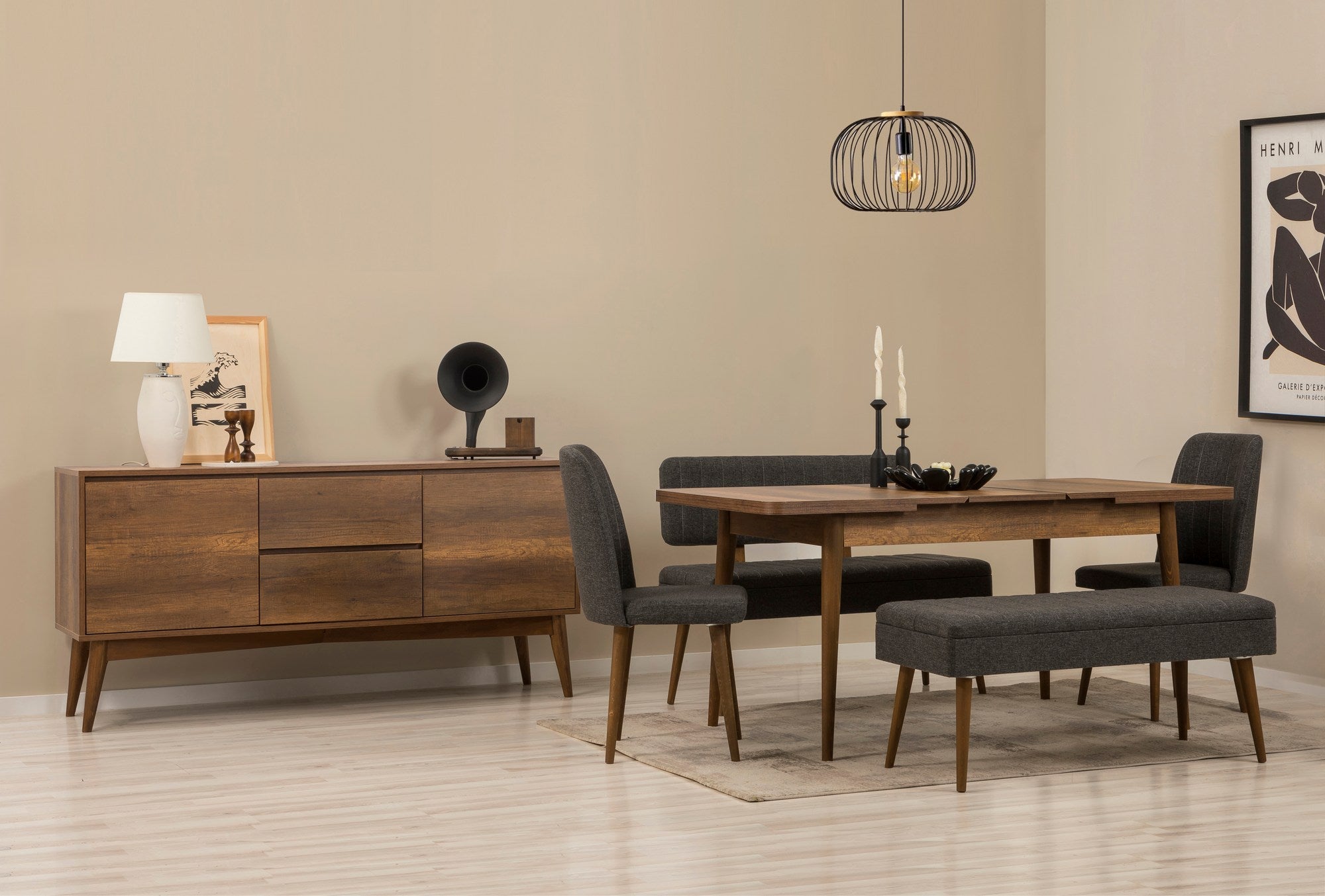 Conjunto de mesa de jantar extensível, cadeiras e Aparador (6 peças)-Vina-Nogueira
Antracite