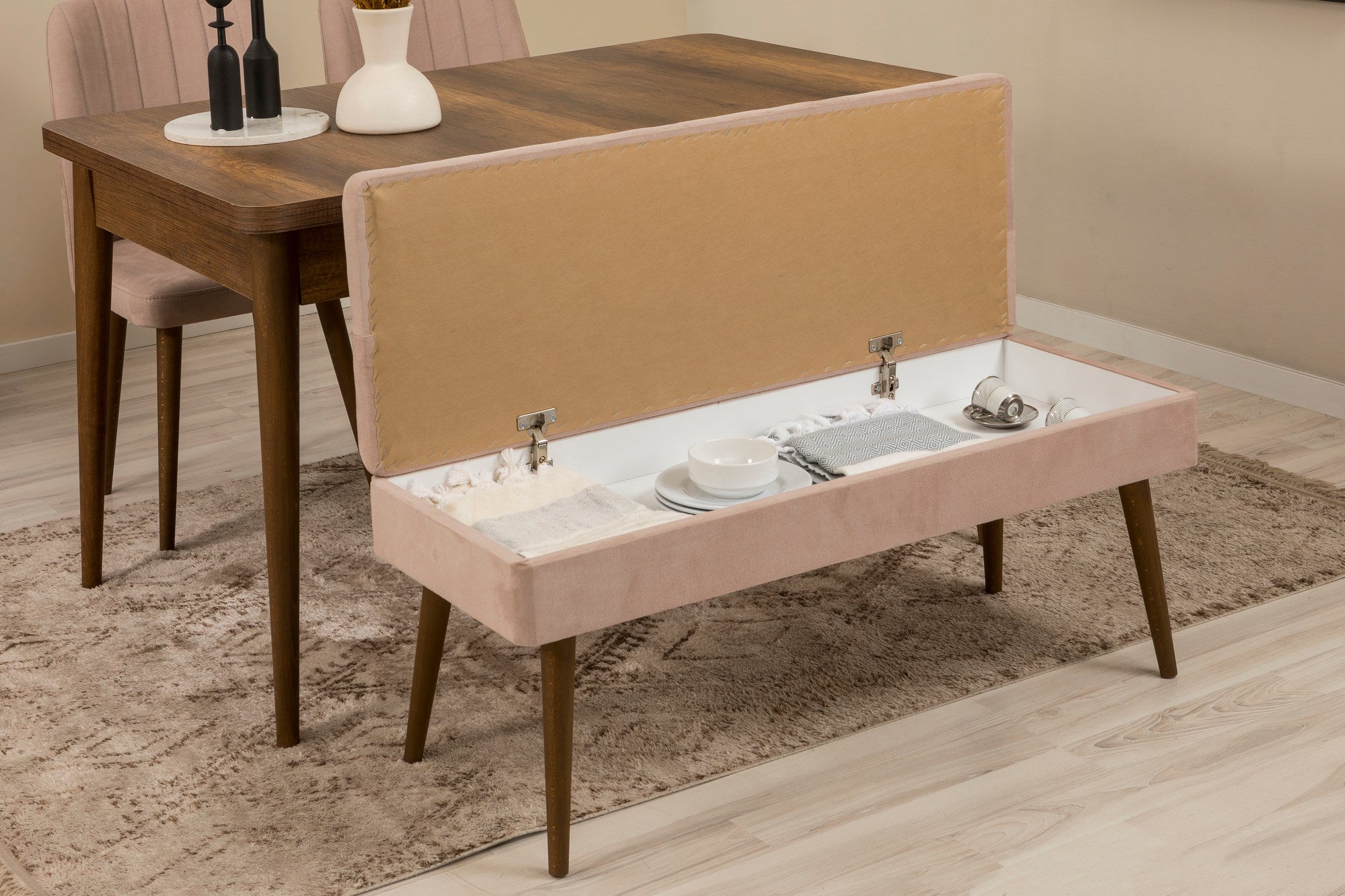 Conjunto de mesa de jantar extensível, cadeiras e Aparador (6 peças)-Vina-Nogueira
Pedra