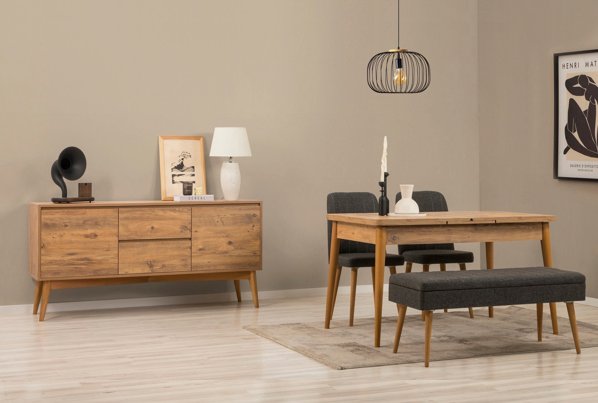 Conjunto de mesa de jantar extensível, cadeiras e Aparador (5 peças)-Vina-Pinheiro Atlântico
Antracite
