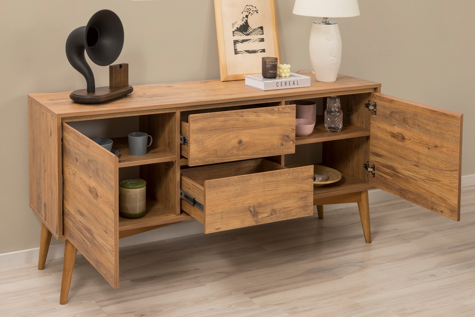 Conjunto de mesa de jantar extensível, cadeiras e Aparador (5 peças)-Vina-Pinheiro Atlântico
Antracite