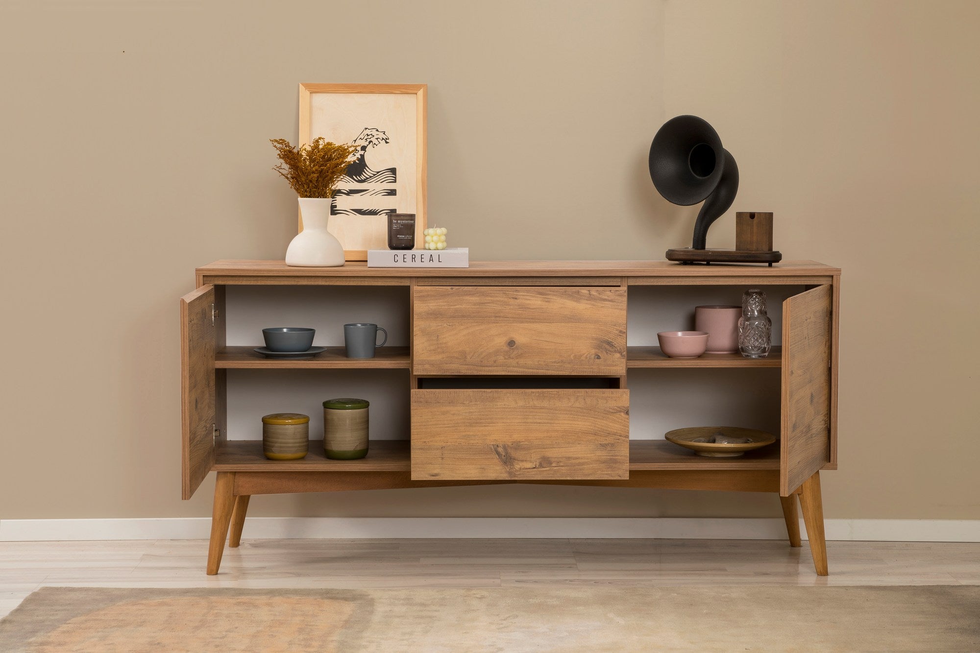 Conjunto de mesa de jantar extensível, cadeiras e Aparador (5 peças)-Vina-Pinheiro Atlântico
Antracite