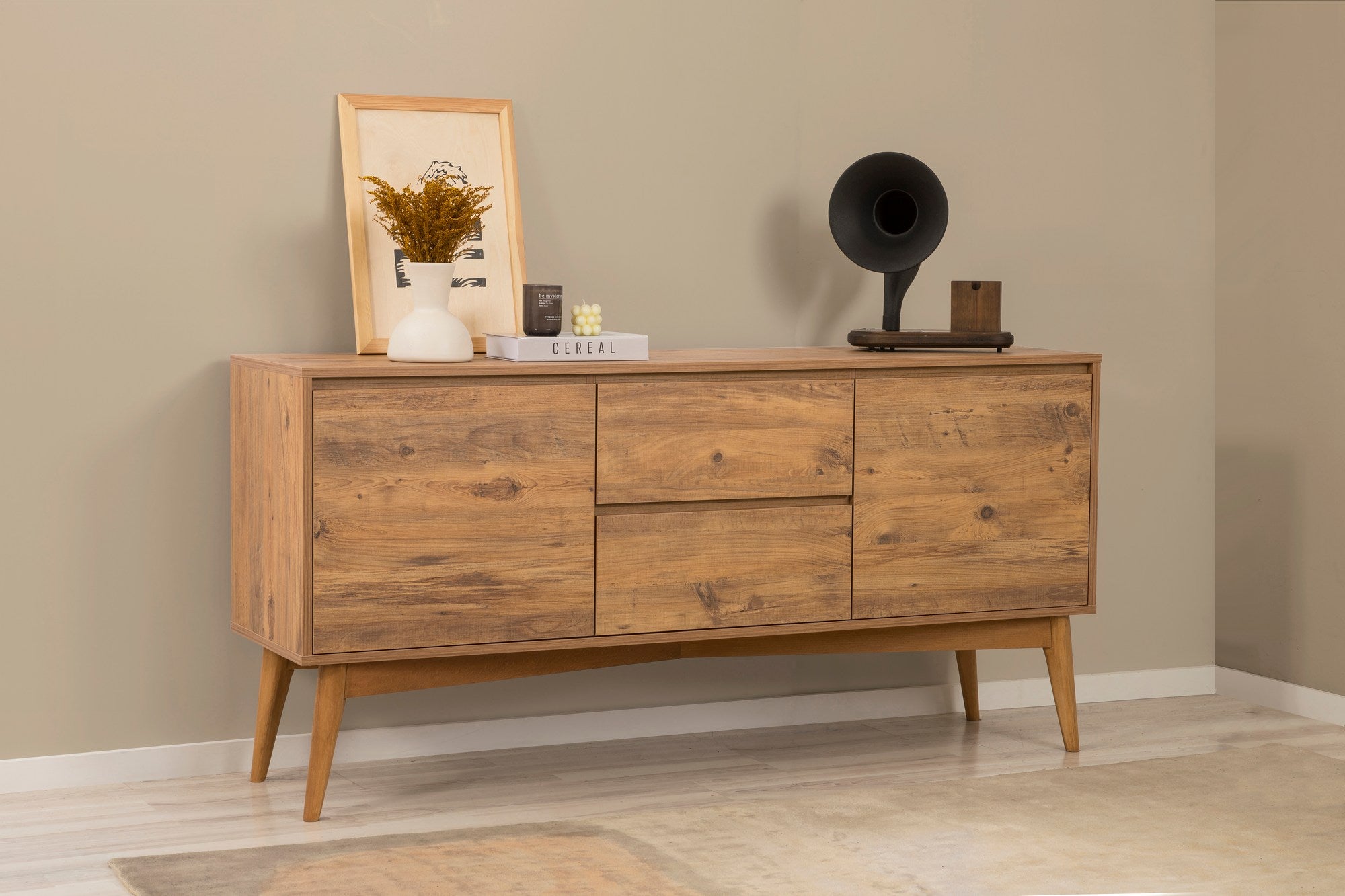 Conjunto de mesa de jantar extensível, cadeiras e Aparador (5 peças)-Vina-Pinheiro Atlântico
Cinza