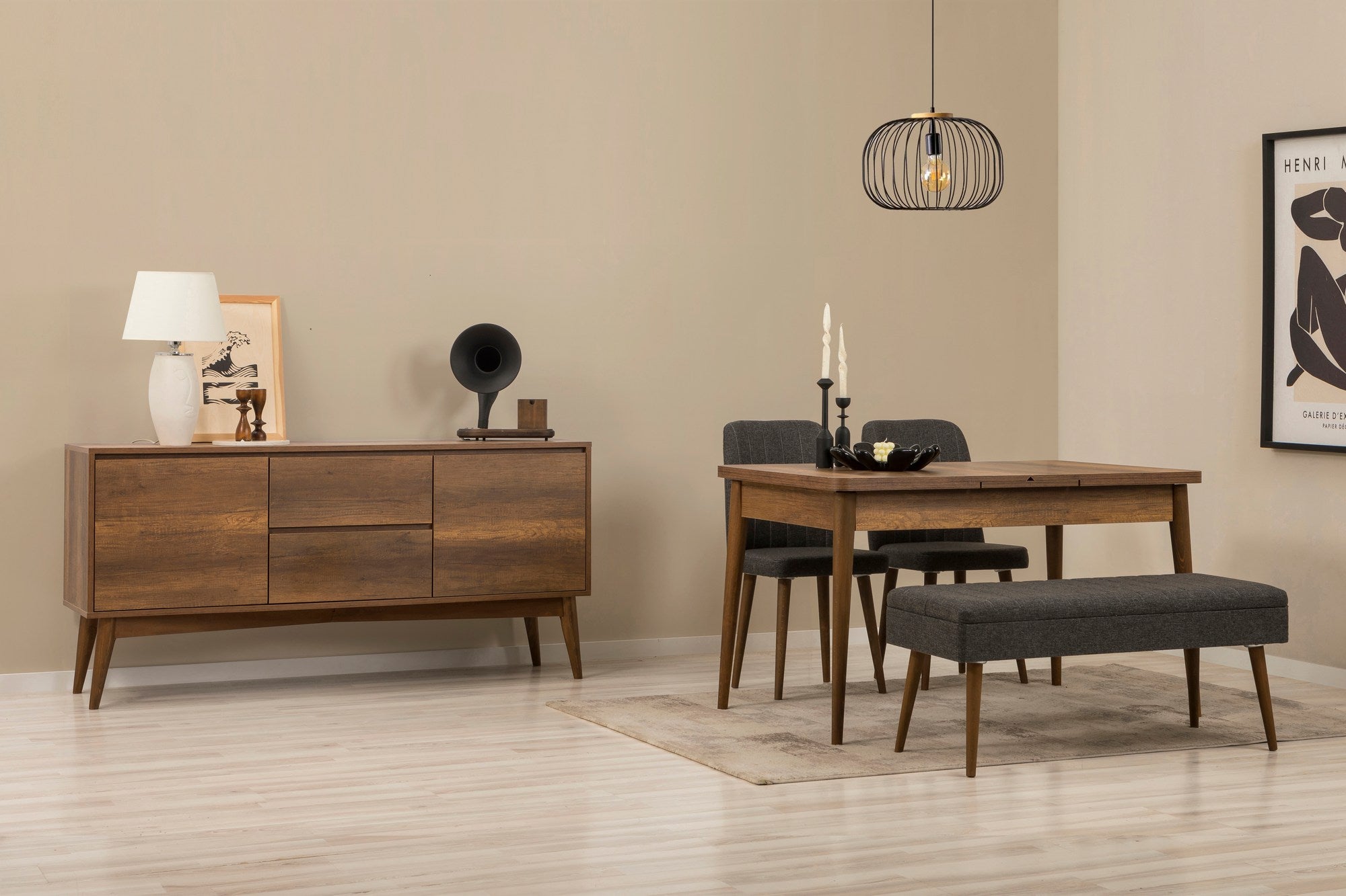 Conjunto de mesa de jantar extensível, cadeiras e Aparador (5 peças)-Vina-Nogueira
Antracite