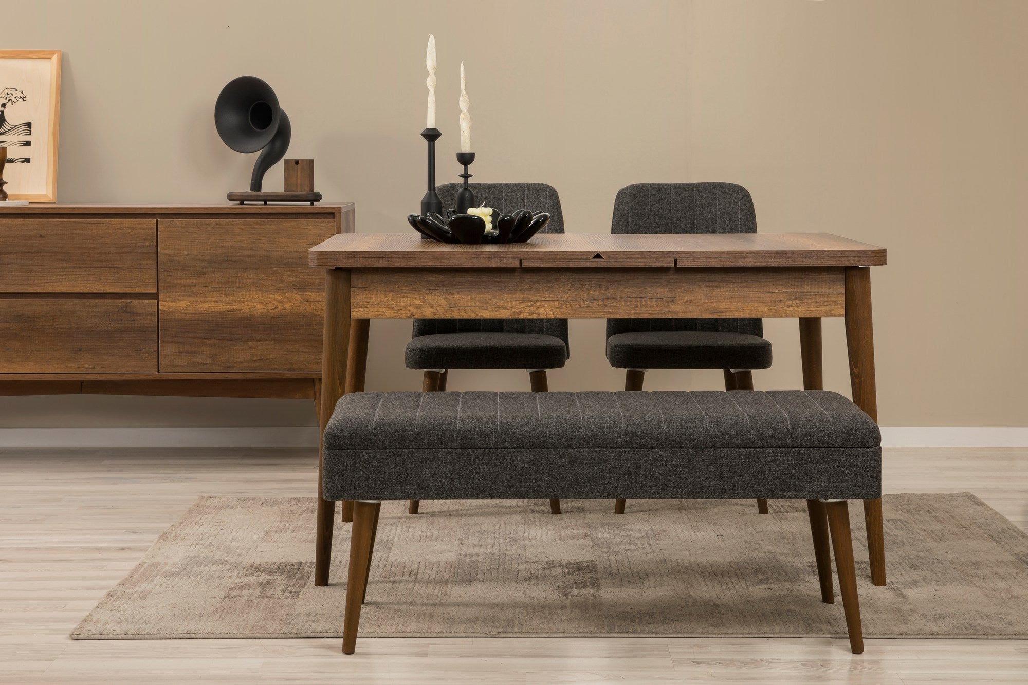 Conjunto de mesa de jantar extensível, cadeiras e Aparador (5 peças)-Vina-Nogueira
Antracite